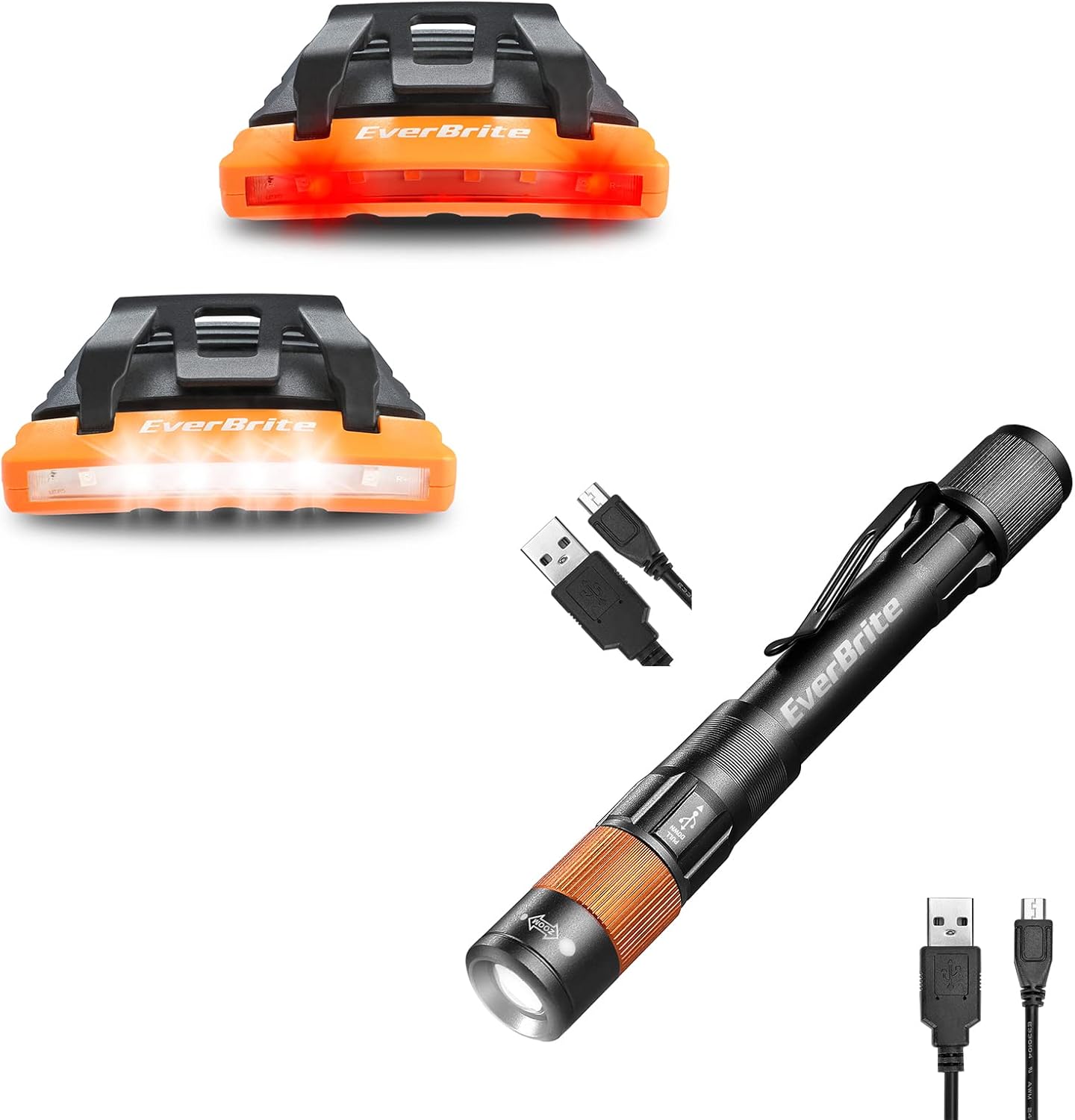 EverBrite 2-Piece Rechargeable Headlamp Pen Light 4 Modes 196FT Range Compact Design