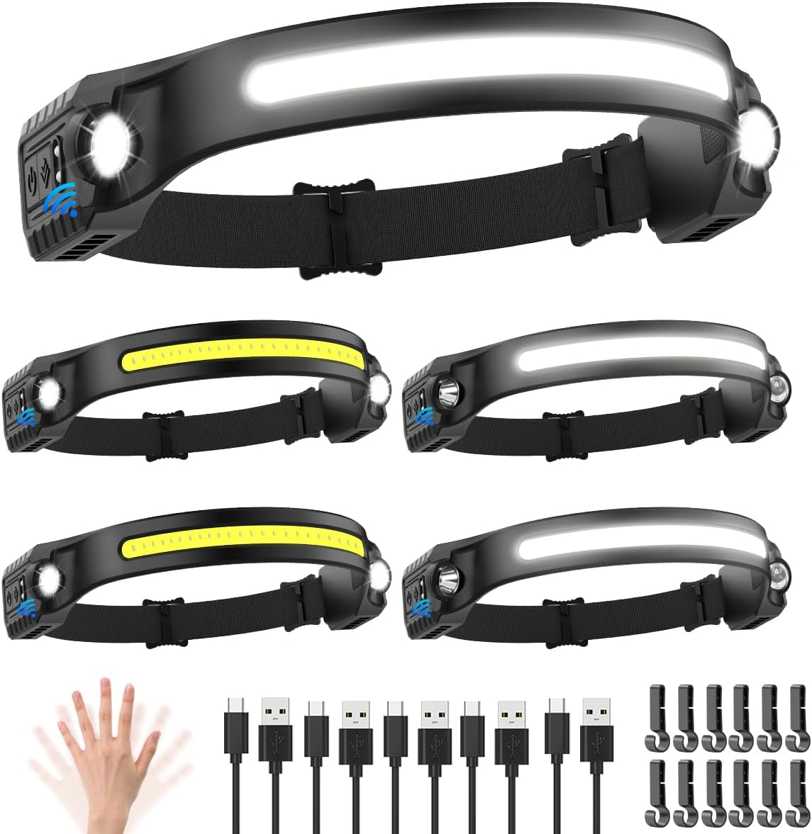 ZioeYiue 5Pack Rechargeable Headlamps with 230 Wide Beam and Motion Sensor