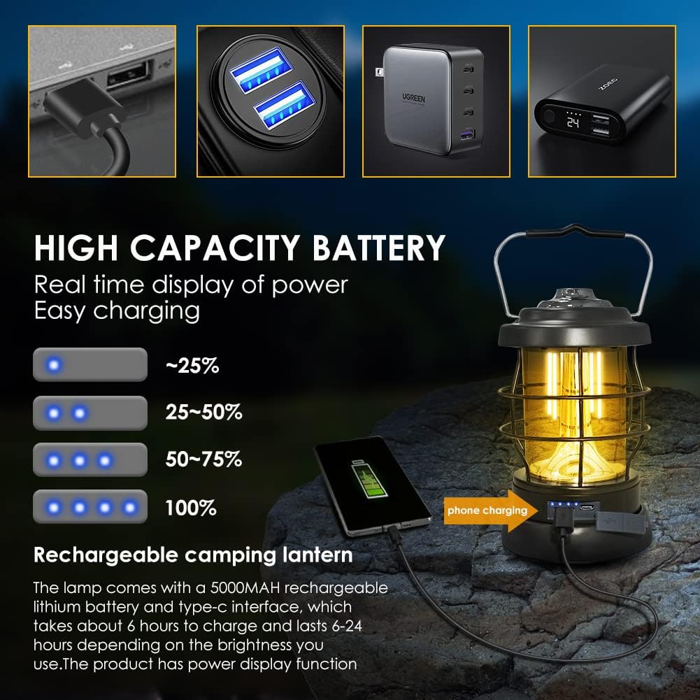 Electric Camping Lantern 1500LM Rechargeable 2 Modes Portable