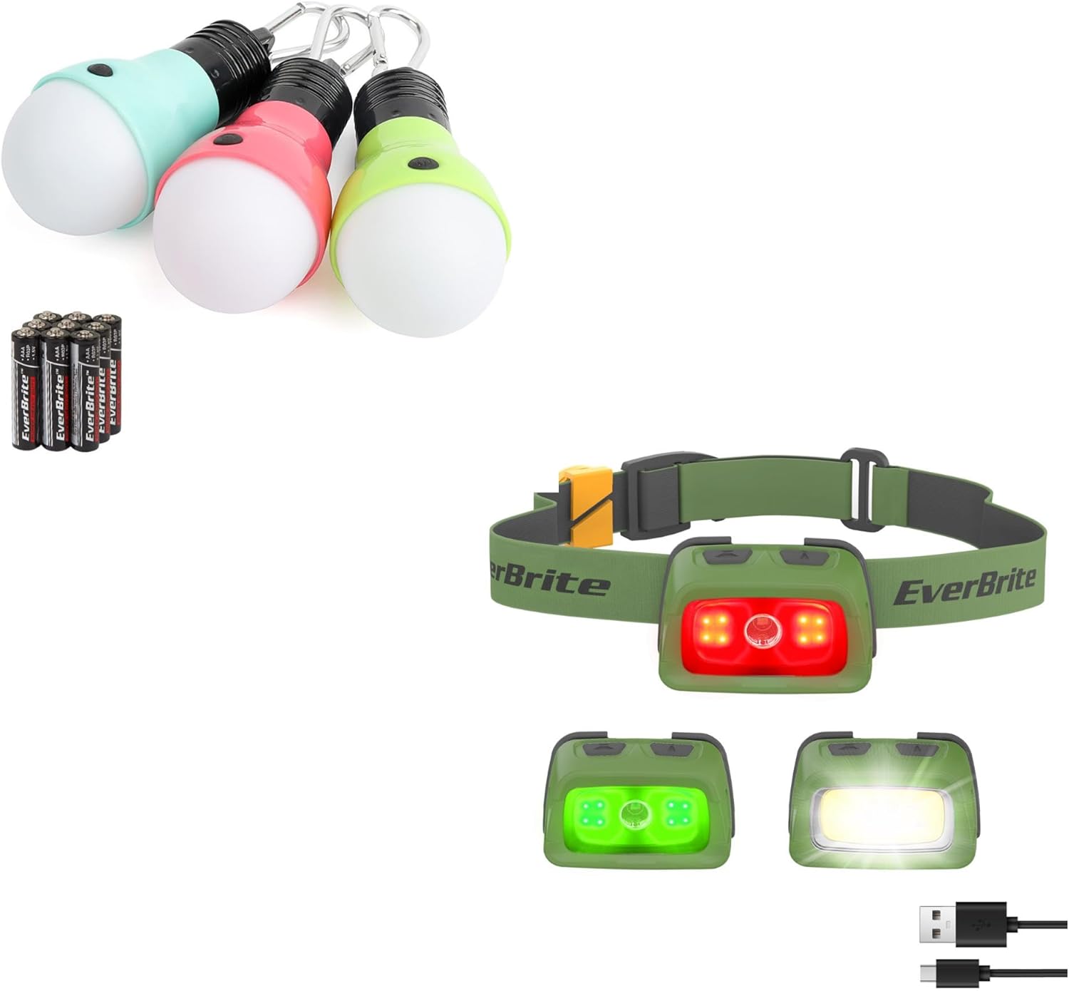 EverBrite 3-Pack Camping Lights Rechargeable Headlamp Durable Reliable for Outdoors