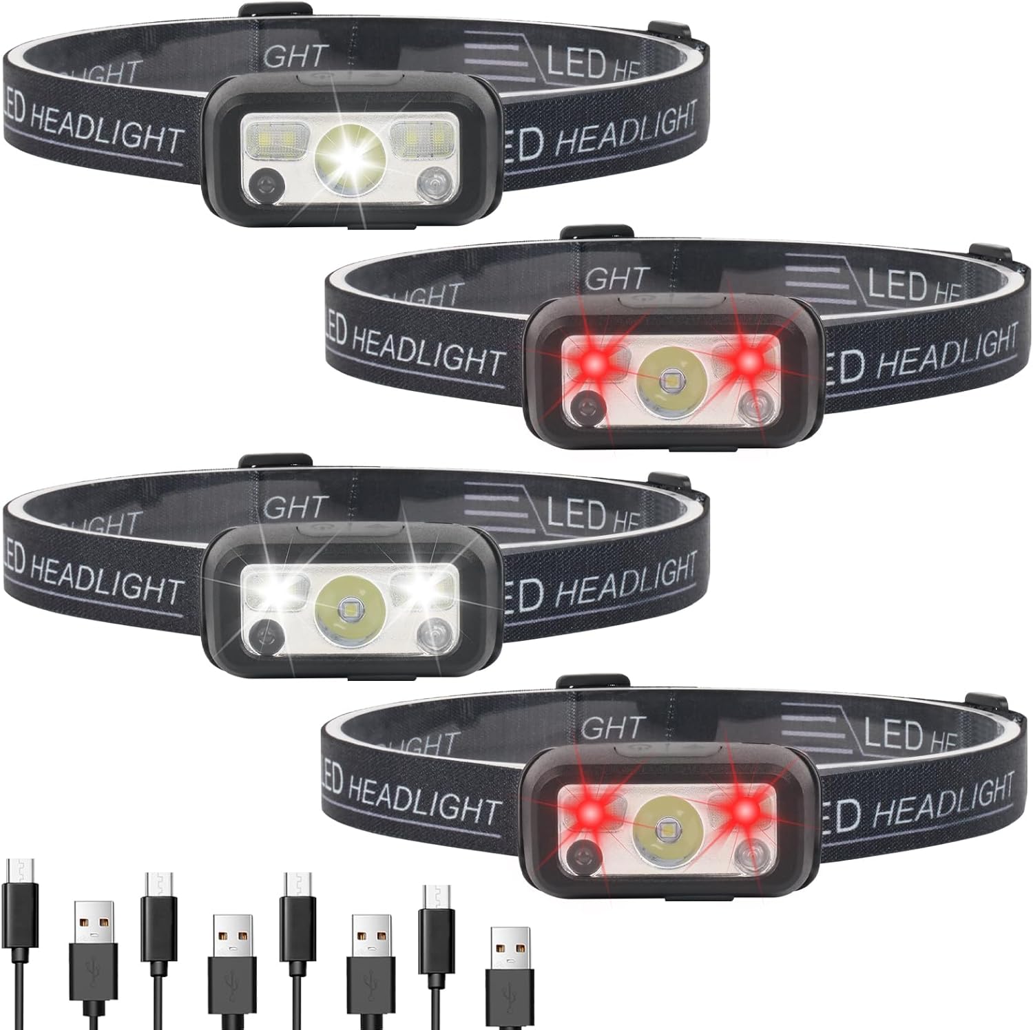 4-Piece Rechargeable Headlamp Set for Camping Running