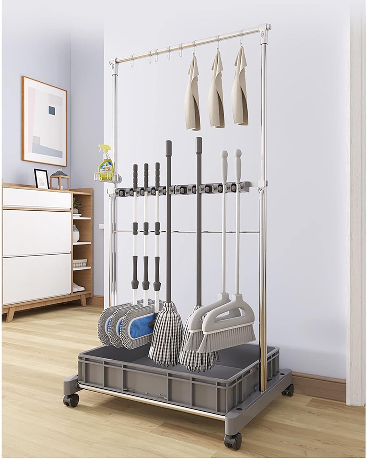 Movable Broom Mop Holder for Cleaning Storage Organization