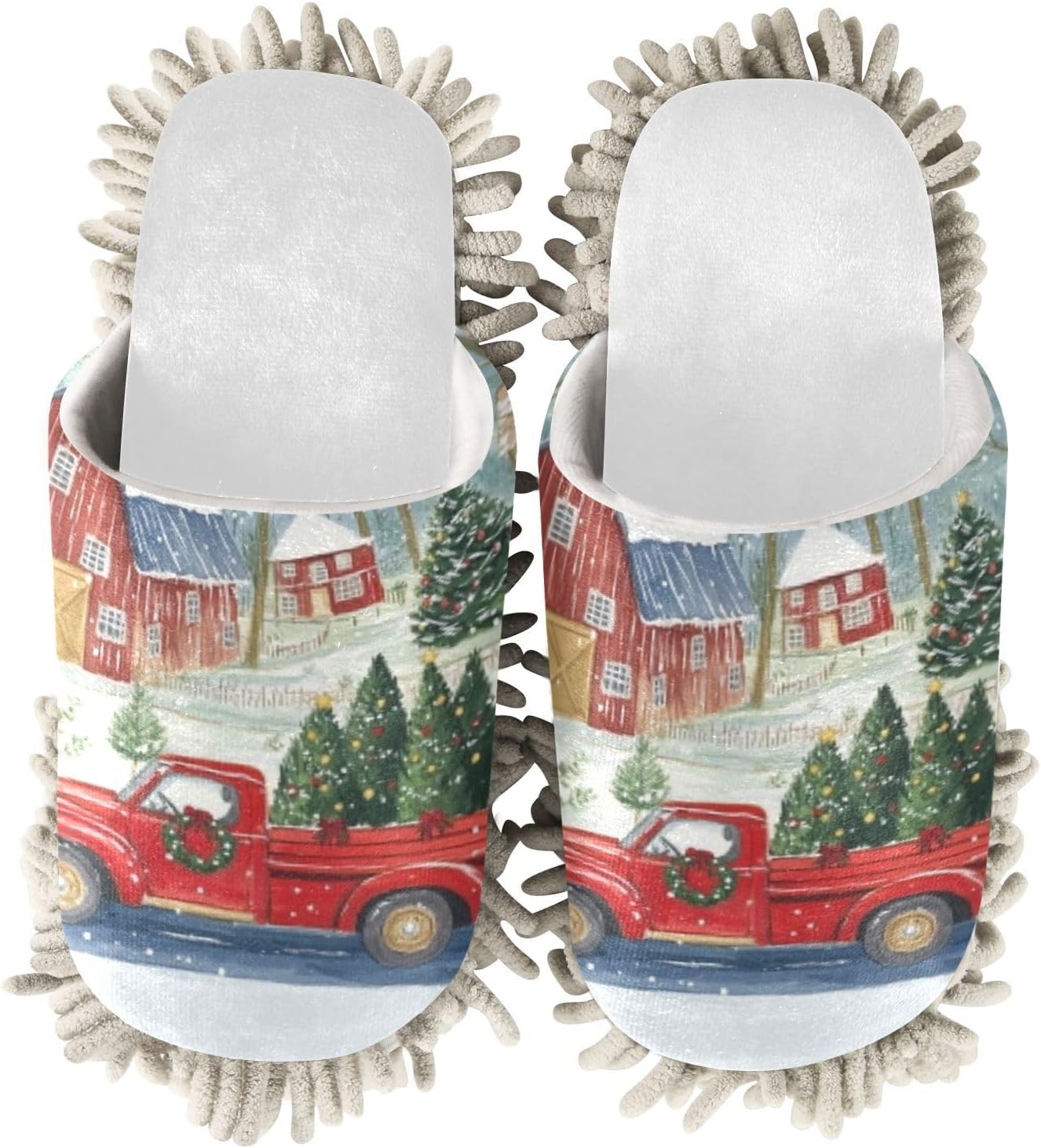 Running Bear White Christmas Trees Farmhouse Mop Slippers