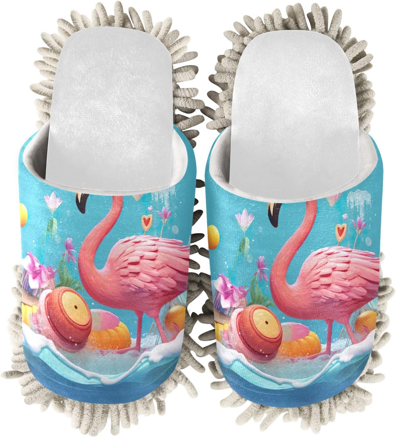 RunningBear White Beach Flamingo Mop Slippers for Home