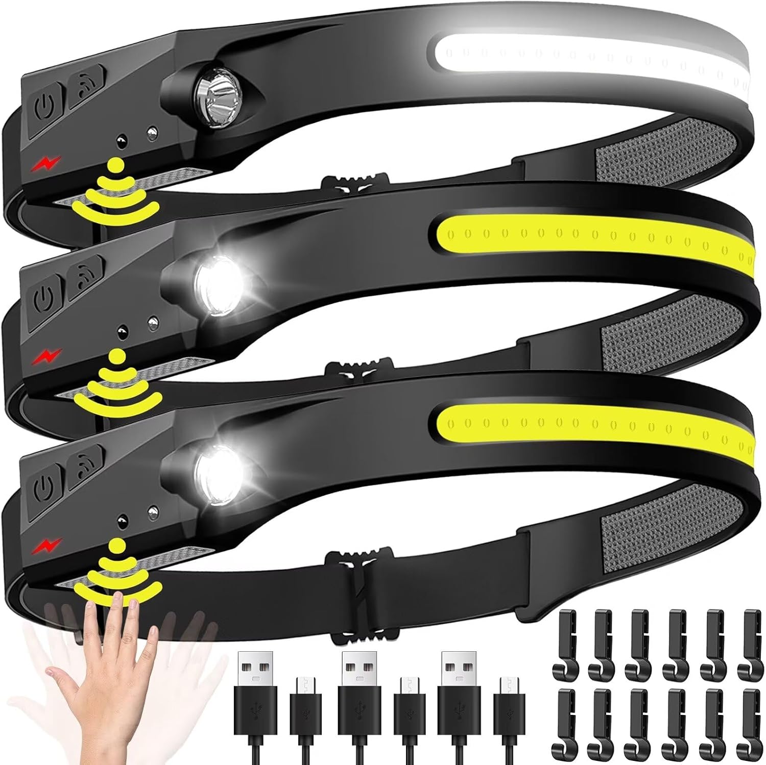 Three-Piece Rechargeable Headlamp Set for Hiking Camping