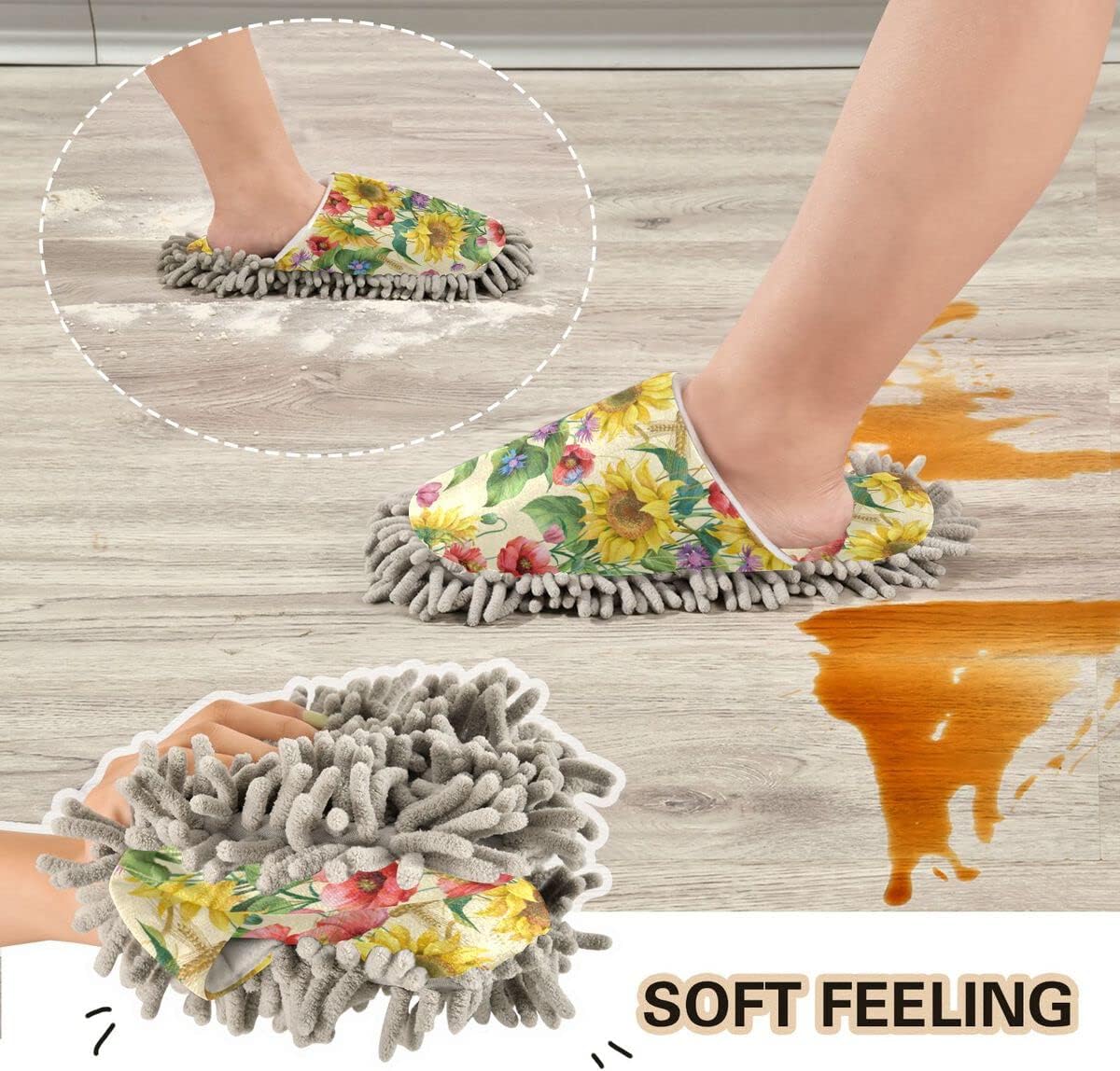 DOMIKING Sunflower Cornflower Floor Slippers for Mopping