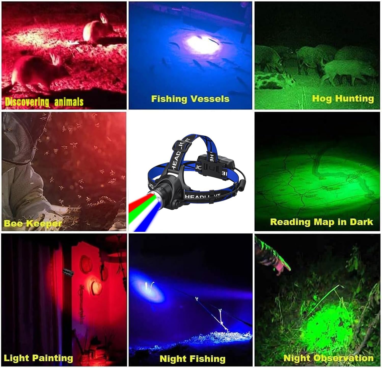 MODOAO Rechargeable LED Headlights for Hiking Cycling and Night Fishing