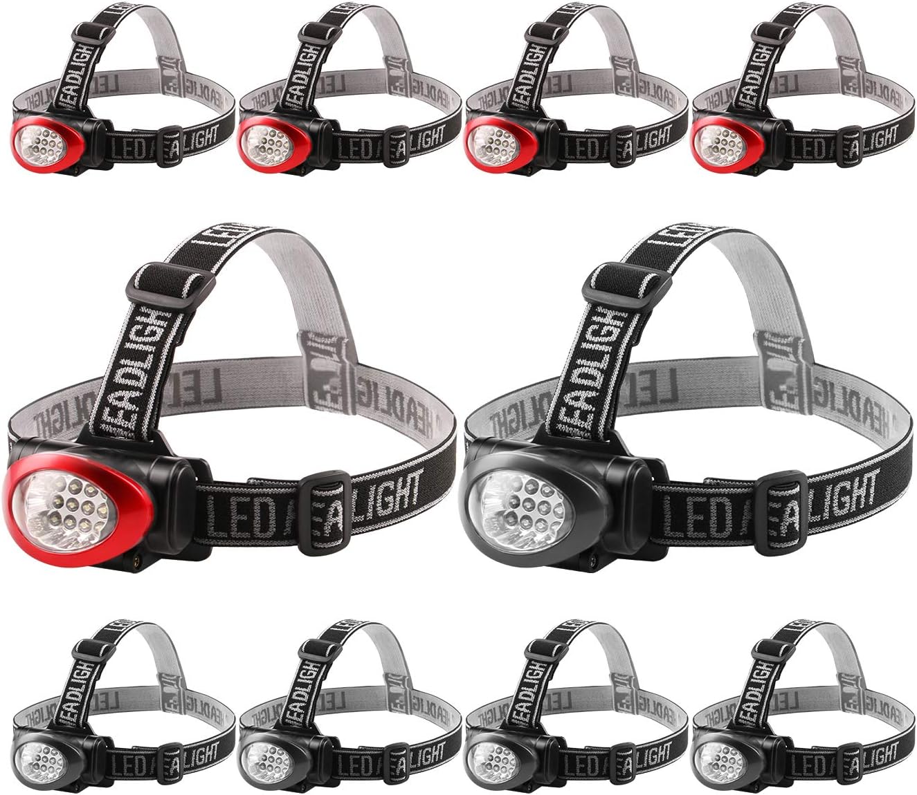 10-Pack 12 LED 3 Mode Portable Headlamp Durable Outdoor Use