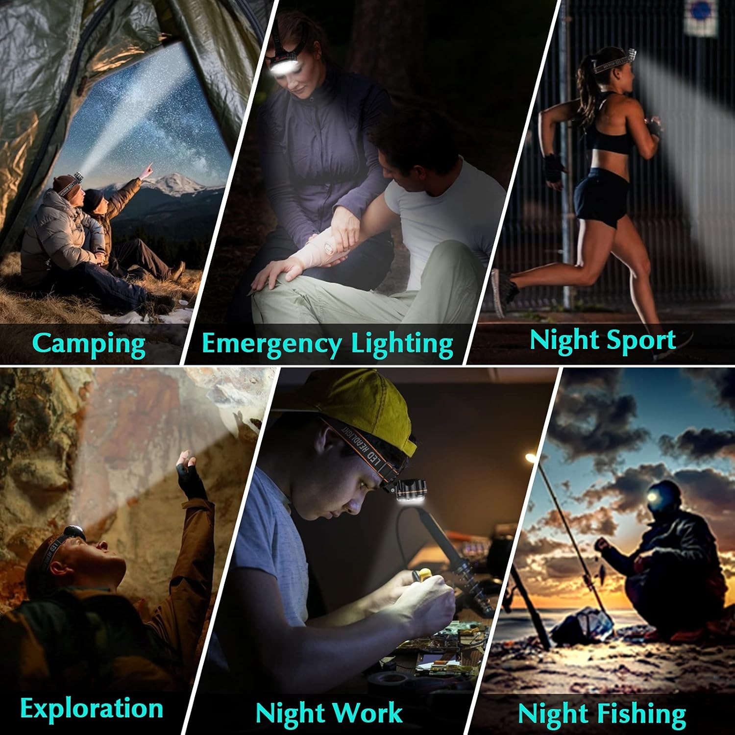 DAWINSIE 8 LED Rechargeable Headlamp Waterproof 4 Lighting Modes Adjustable Hiking-friendly