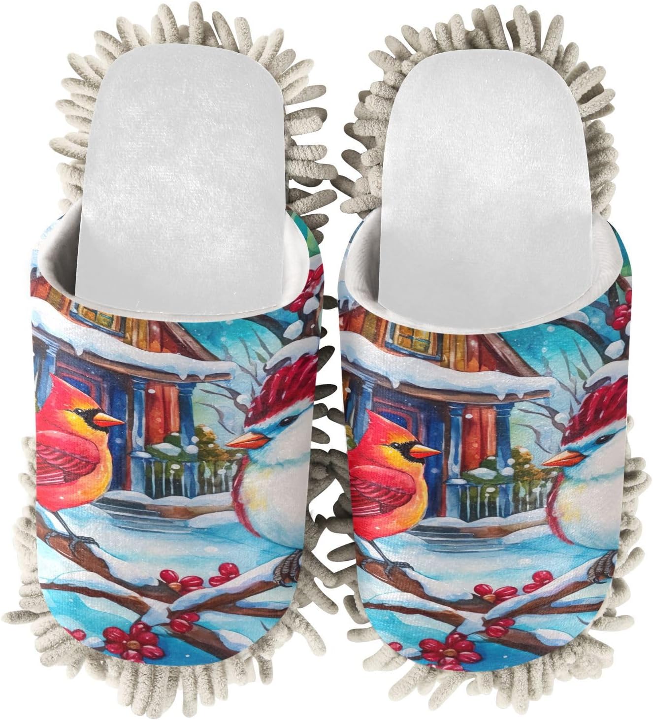 RunningBear White Christmas Mop Slippers for Cleaning