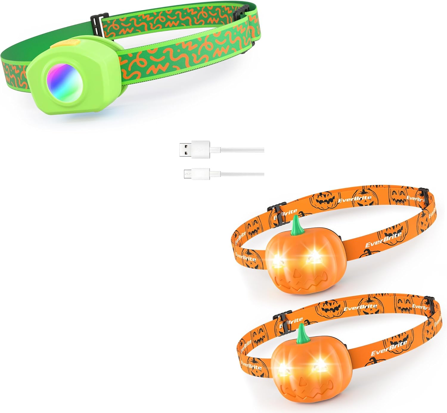 EverBrite Rechargeable Kids Headlamp Halloween Pumpkin Lights 2-Pack