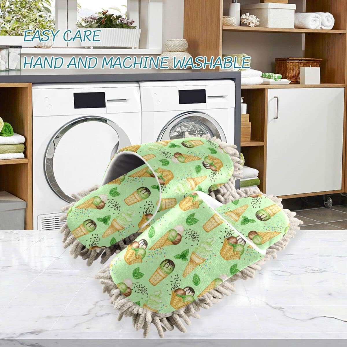 DOMIKING Ice Cream Mop House Slippers for Women