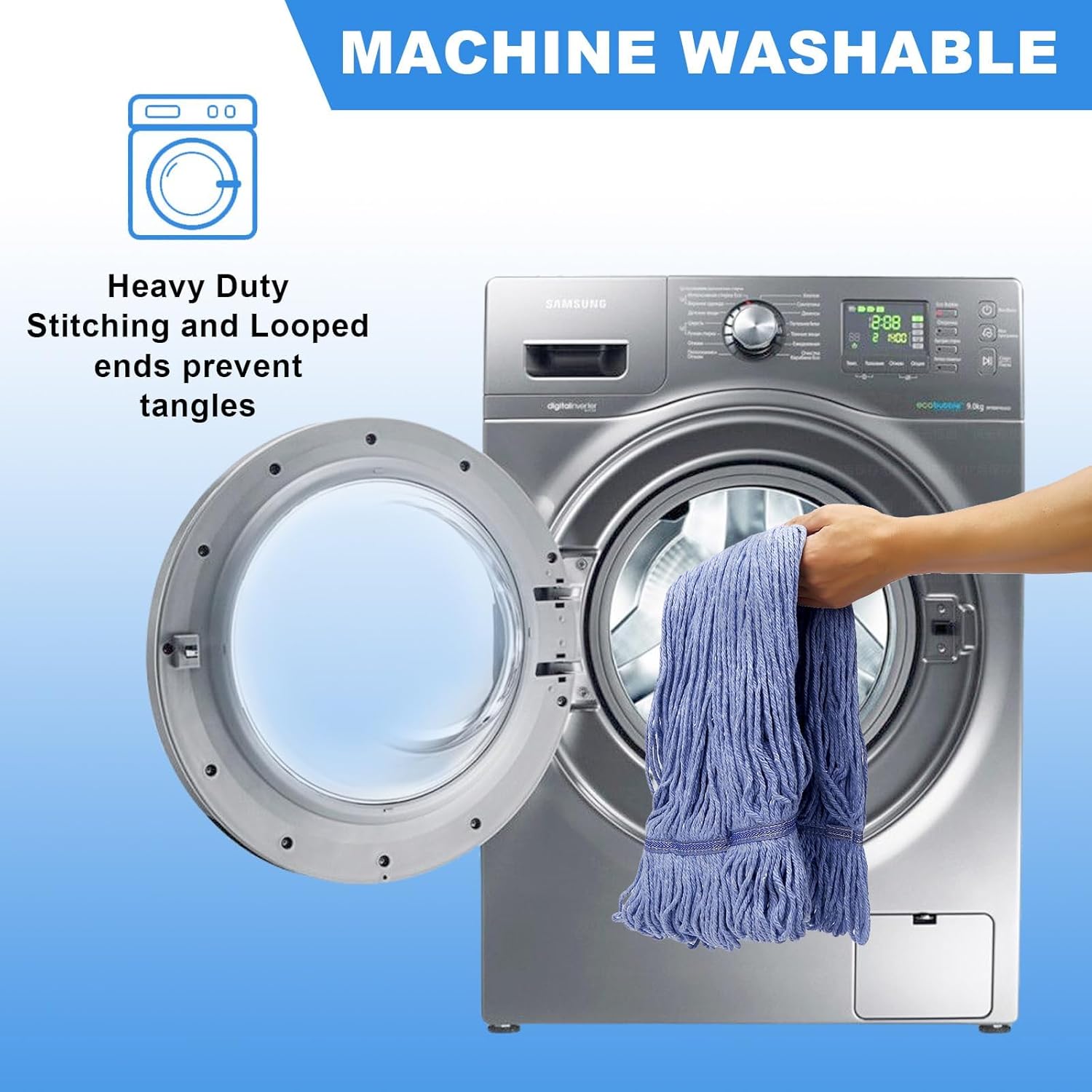 3-Piece Heavy Duty Mop Heads Blue Cotton Replacement Commercial Grade