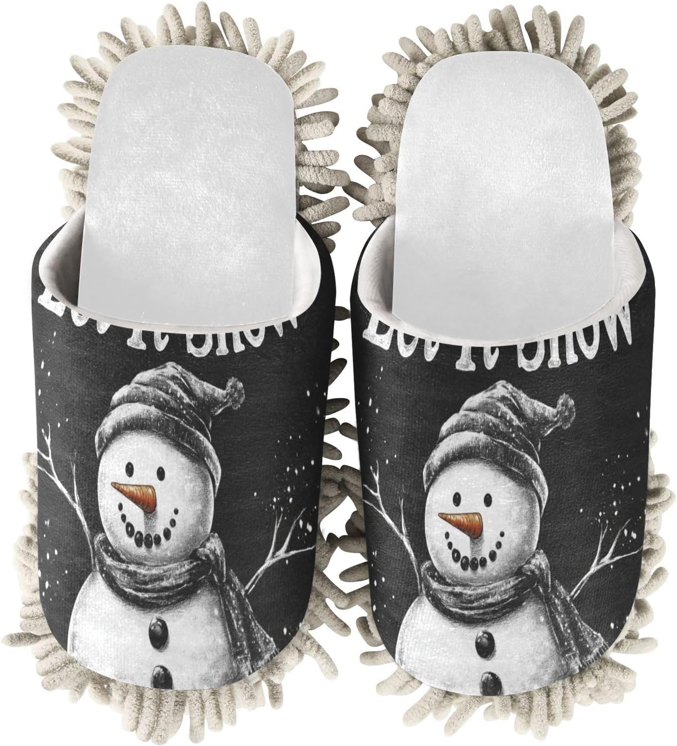 White Black Snowman Christmas Mop Slippers