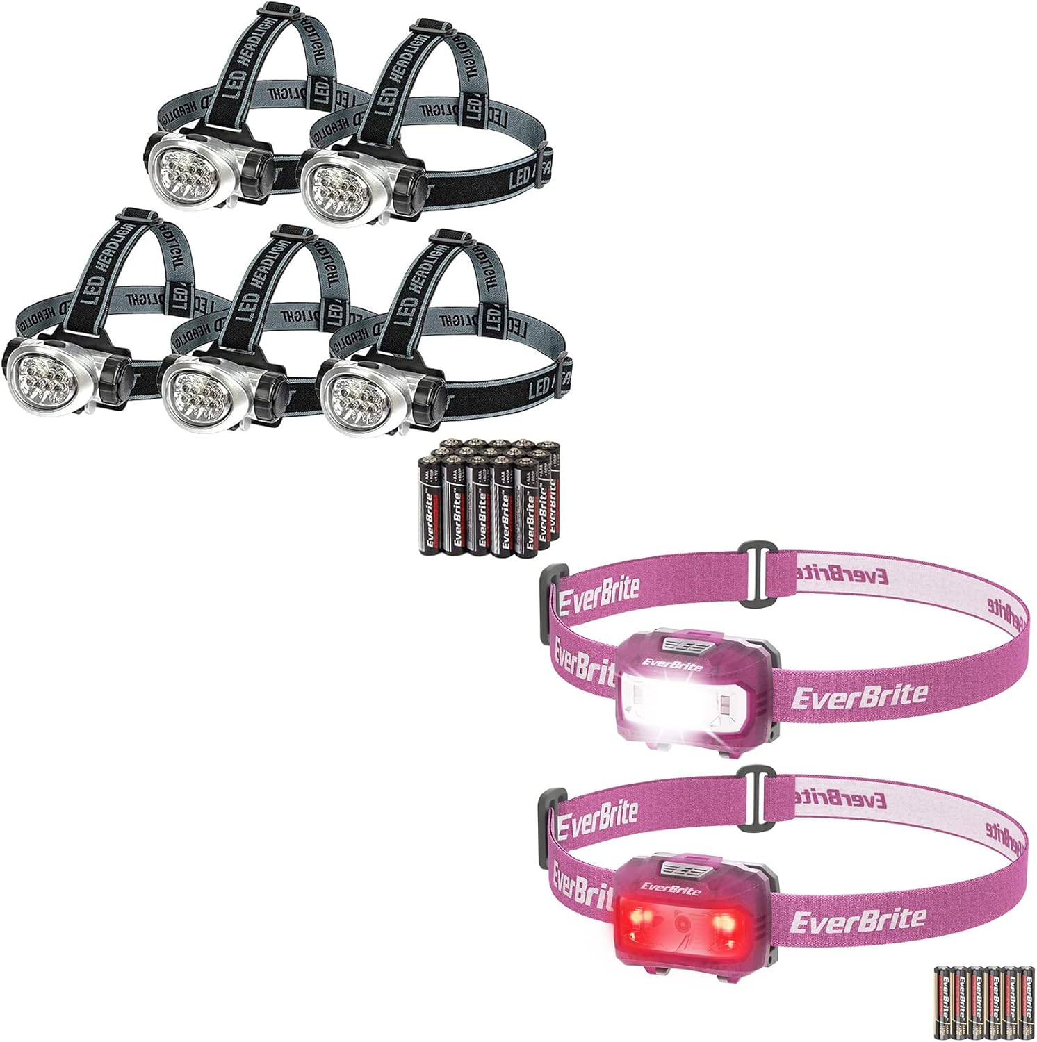 Bright Durable and Reliable - 7-Piece LED Headlamp Set with 21 AAA Batteries