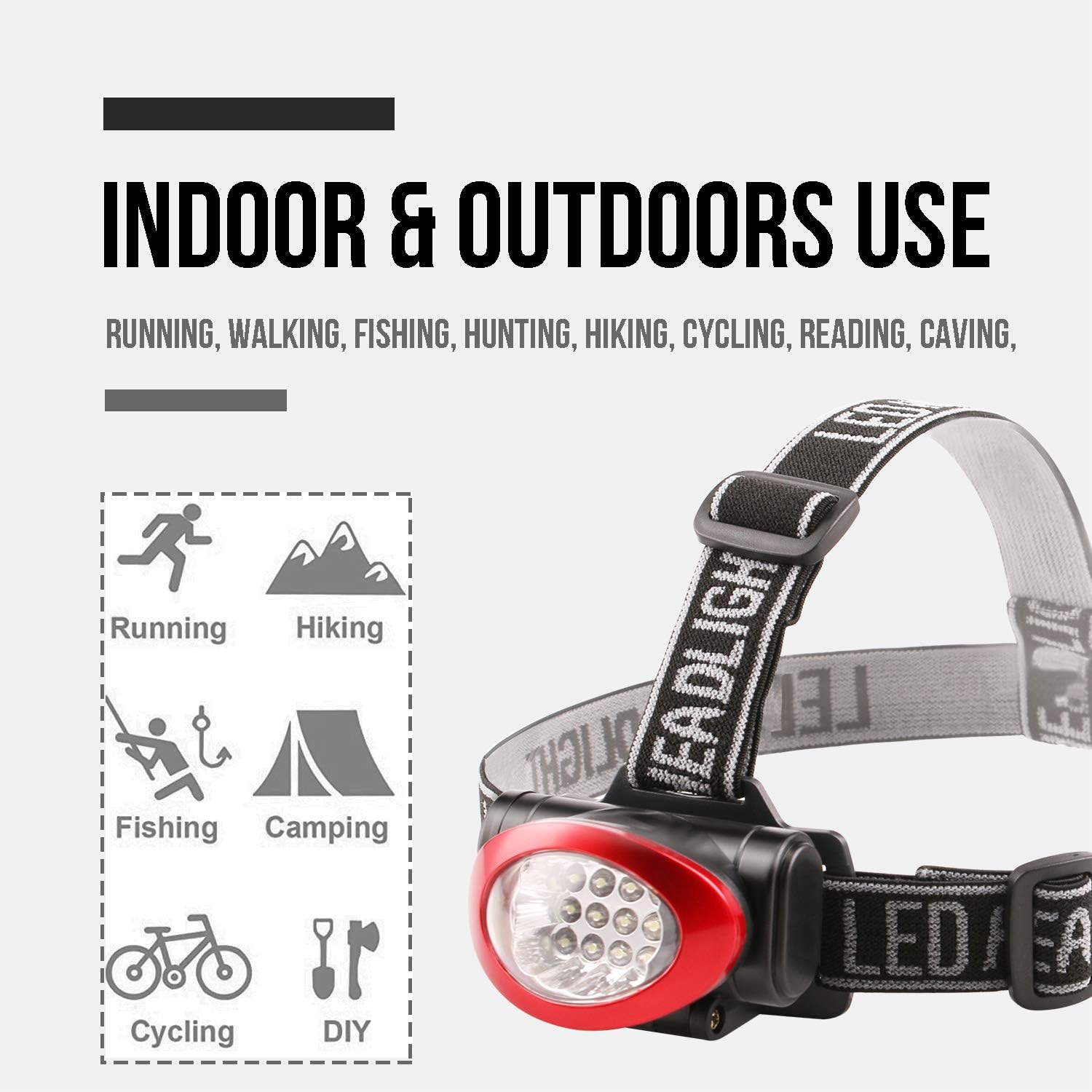 10-Pack 12 LED 3 Mode Portable Headlamp Durable Outdoor Use