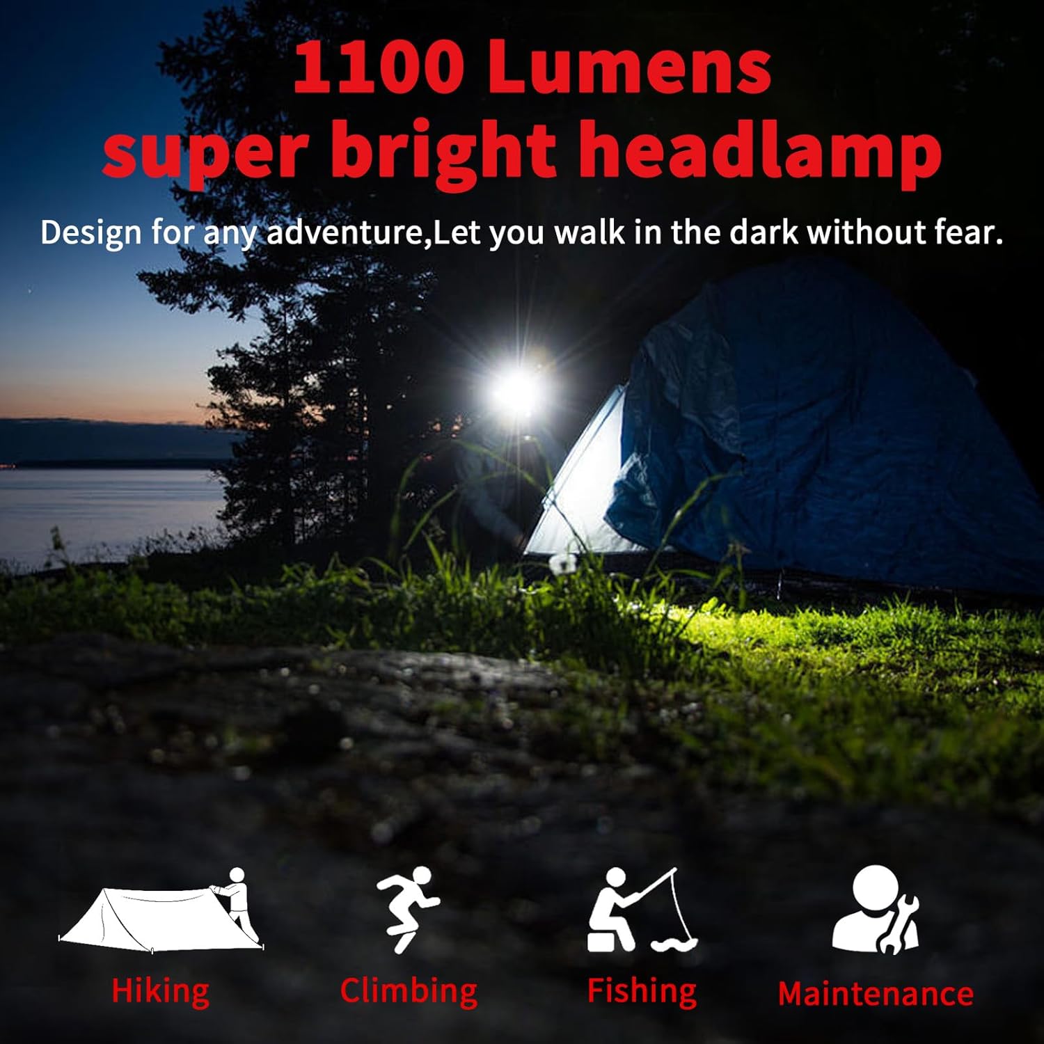 Bright Durable Rechargeable LED Headlamp for Hiking Camping Perfect for Gift