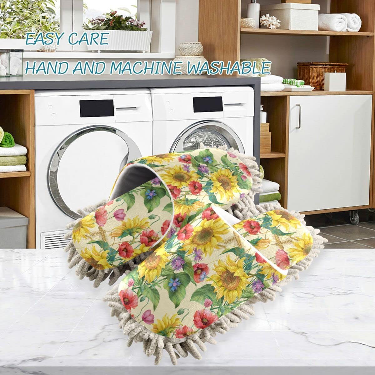 DOMIKING Sunflower Cornflower Floor Slippers for Mopping