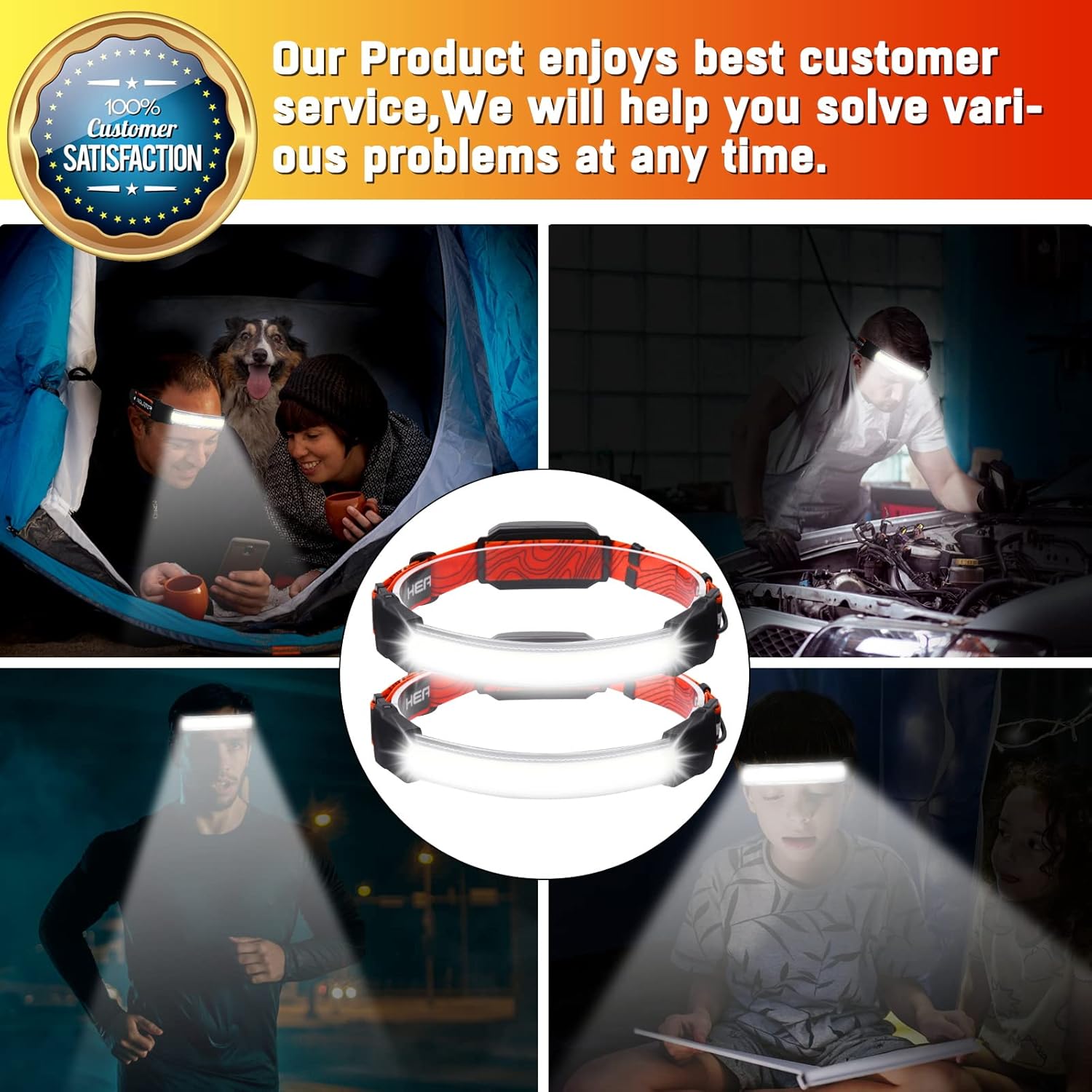bright 1500 lumens headlamp with taillight waterproof camping accessory