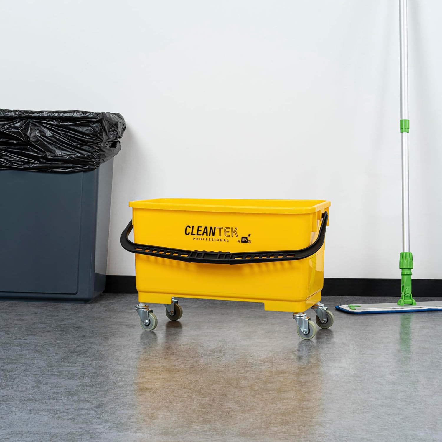 Restaurantware 25 Qt Yellow Mop Bucket with Casters