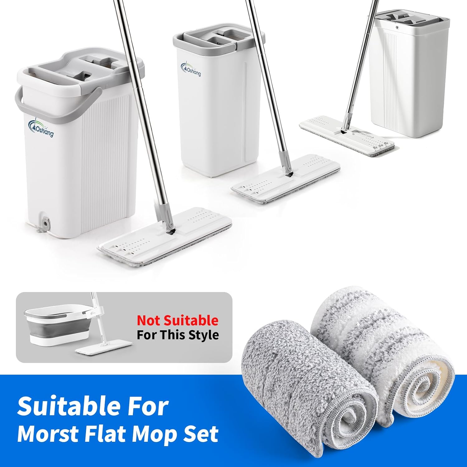 Oshang Flat Mop Head Refill 4-Pack White Grey