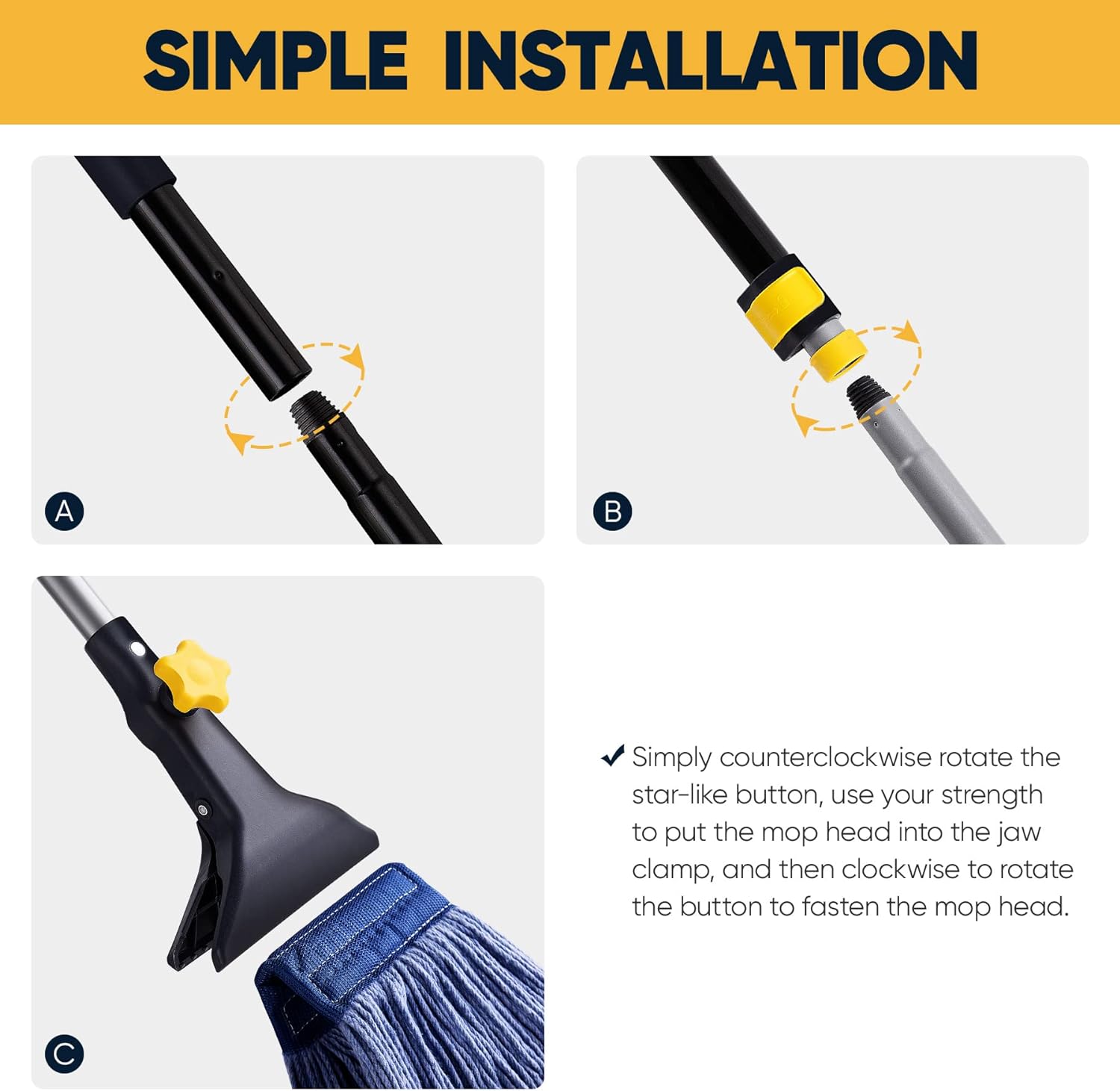 Yocada Looped-End String Wet Mop Heavy-Duty Telescoping Replacement Heads Included
