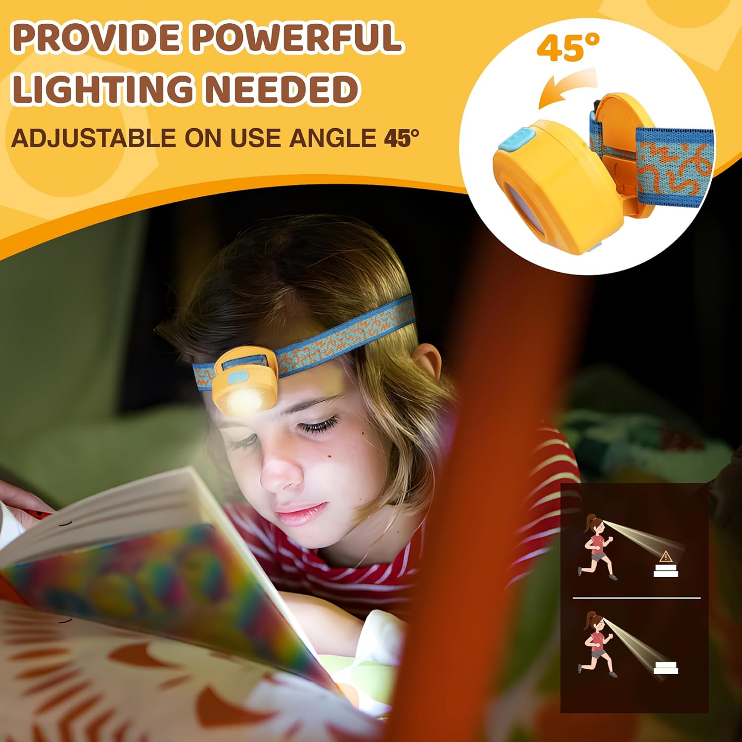 Adjustable RGB Headlamp for Kids camping reading and Halloween fun