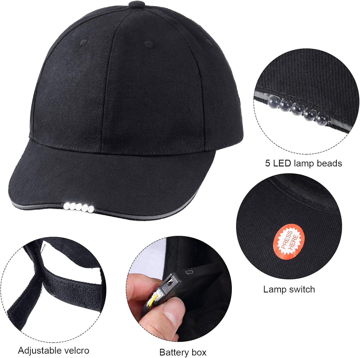 2-Piece LED Baseball Cap with Headlamp for Camping Fishing