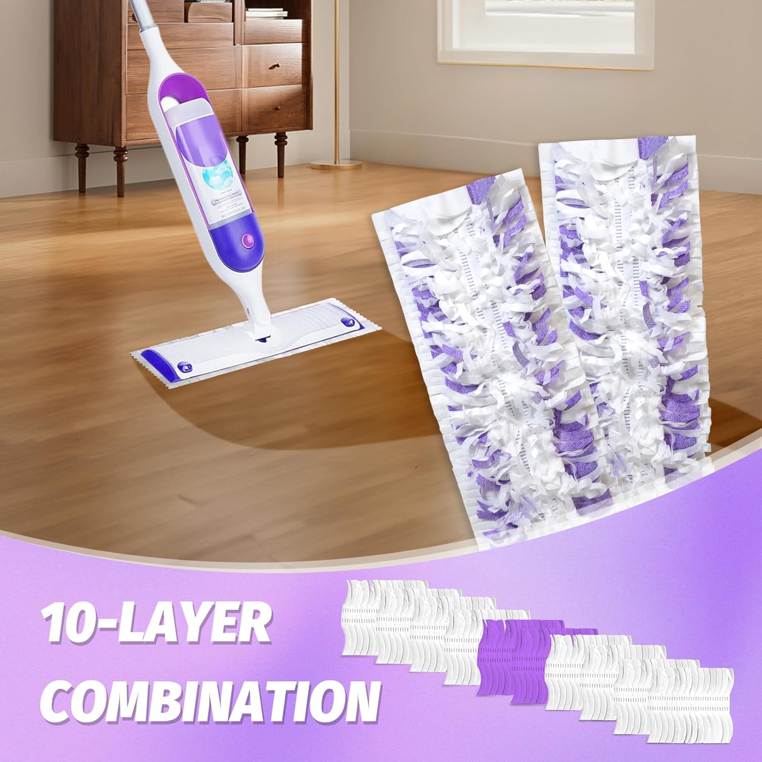 Disposable Power Mop Pads Refills 10 Pack White Purple