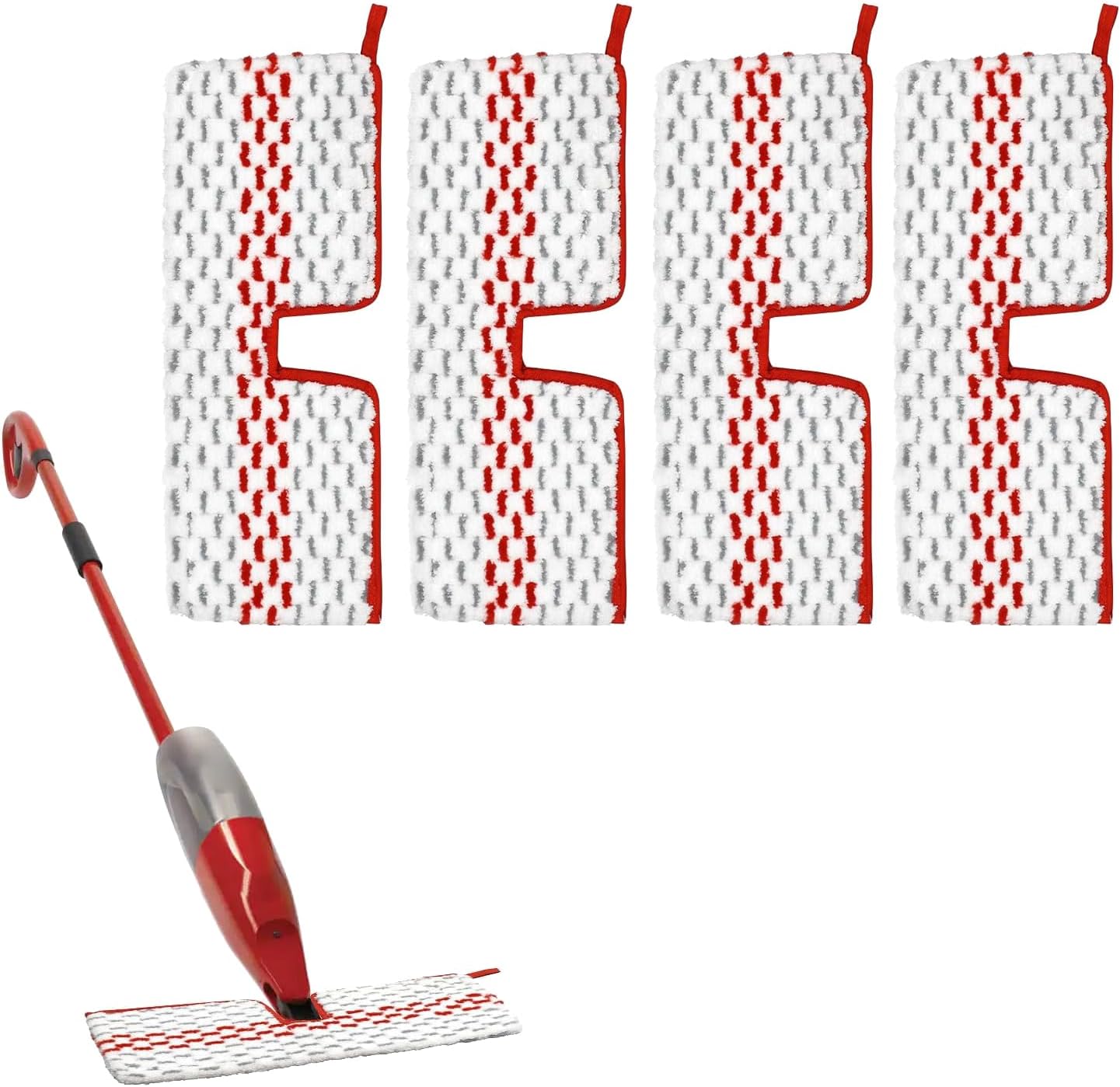 4 Pack Washable Microfiber Refill Spray Mop Pads Red