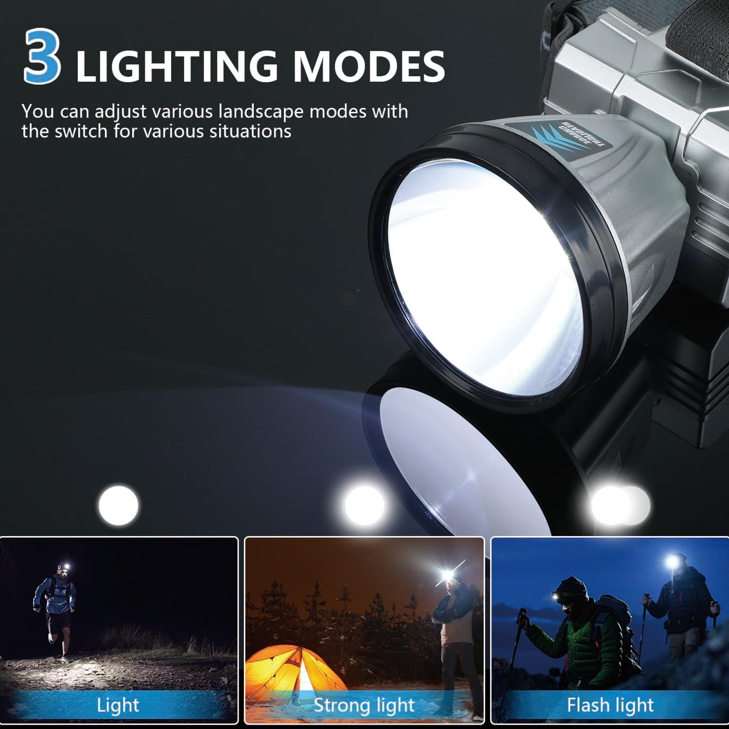 Bright Rechargeable LED Headlamp Camping Hiking More