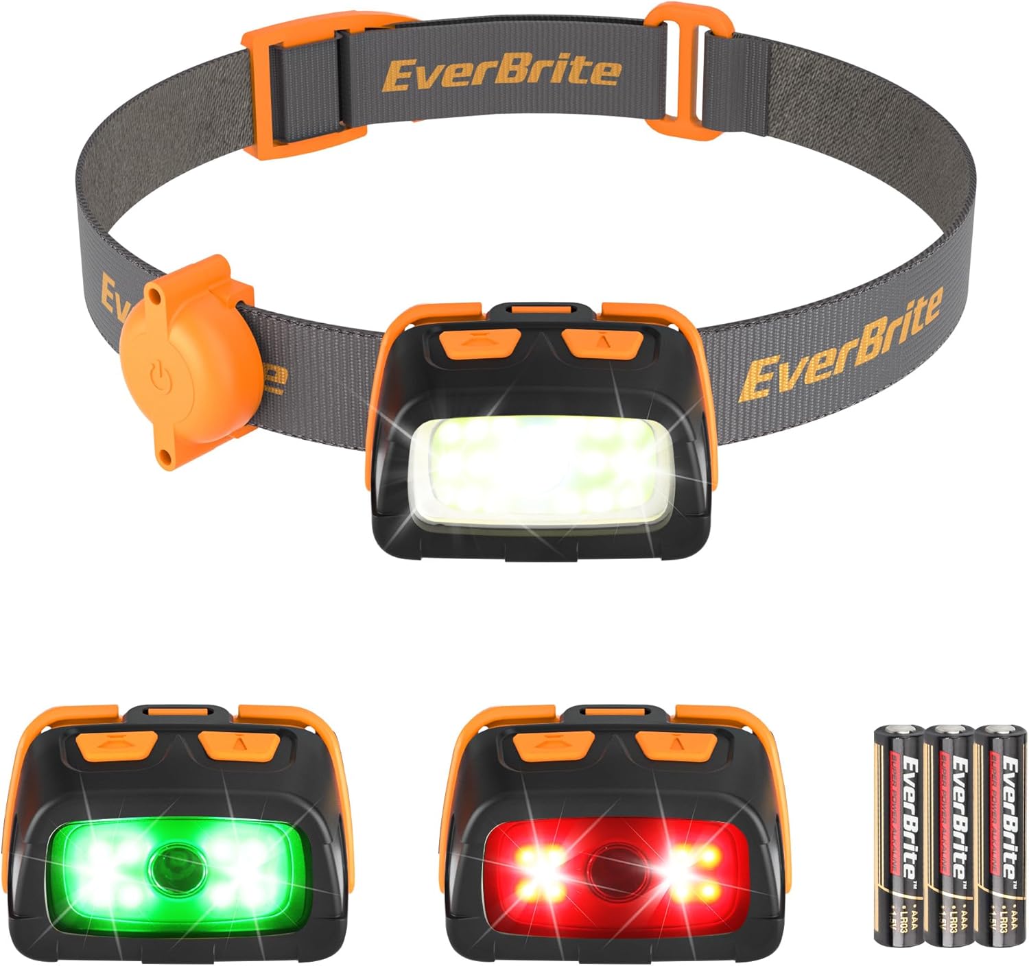 EverBrite 300 Lumen Headlamp - RedGreenWhite Modes for Hiking Camping Trail Running