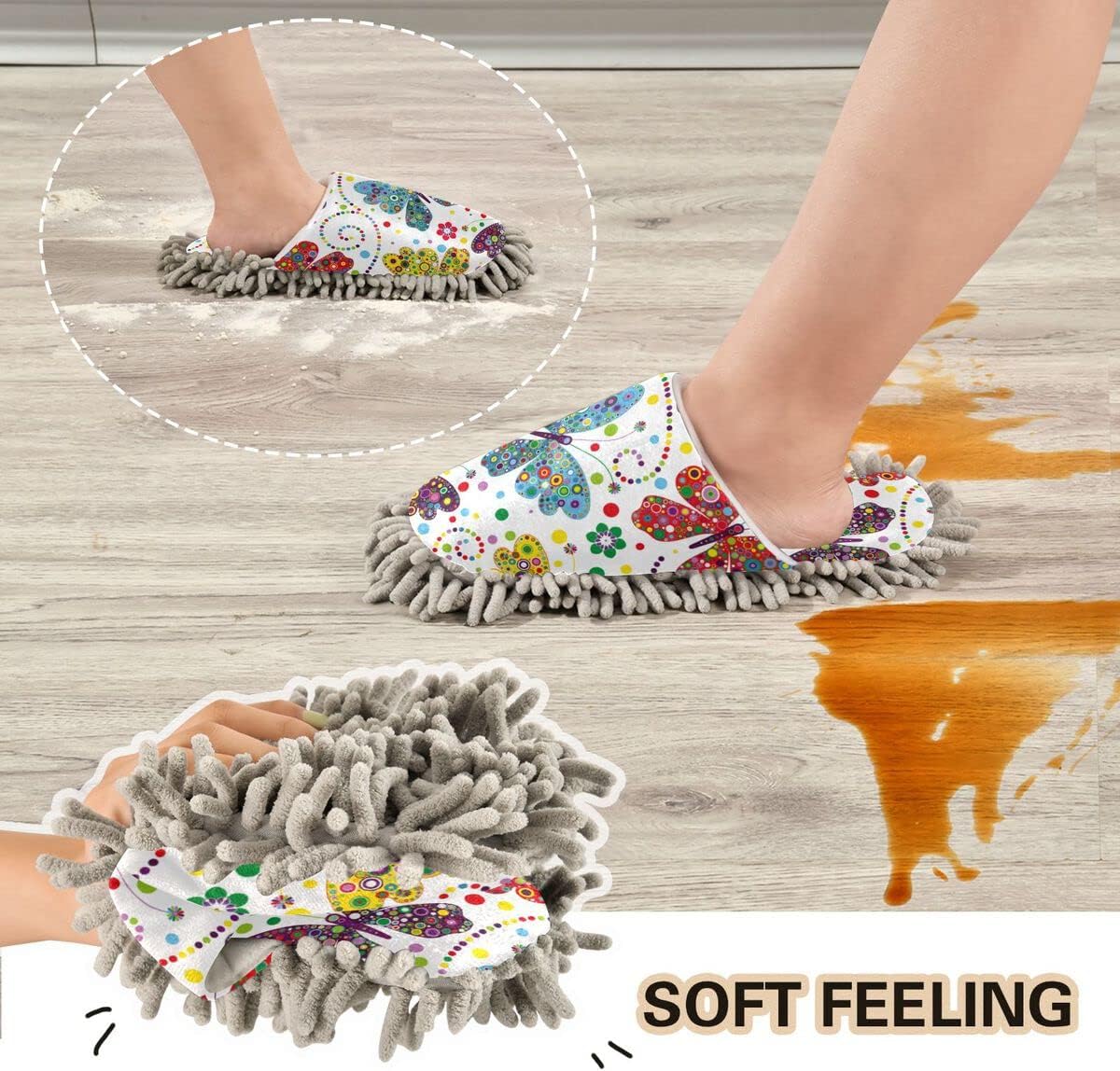 DOMIKING Butterflies Cleaning Mop Slippers for Women