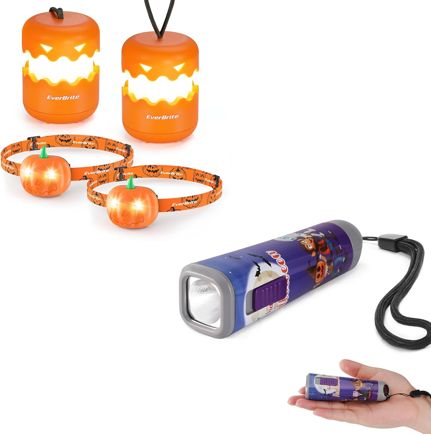 EverBrite Halloween Lantern Headlamp Set 2 of Each with Flashlight