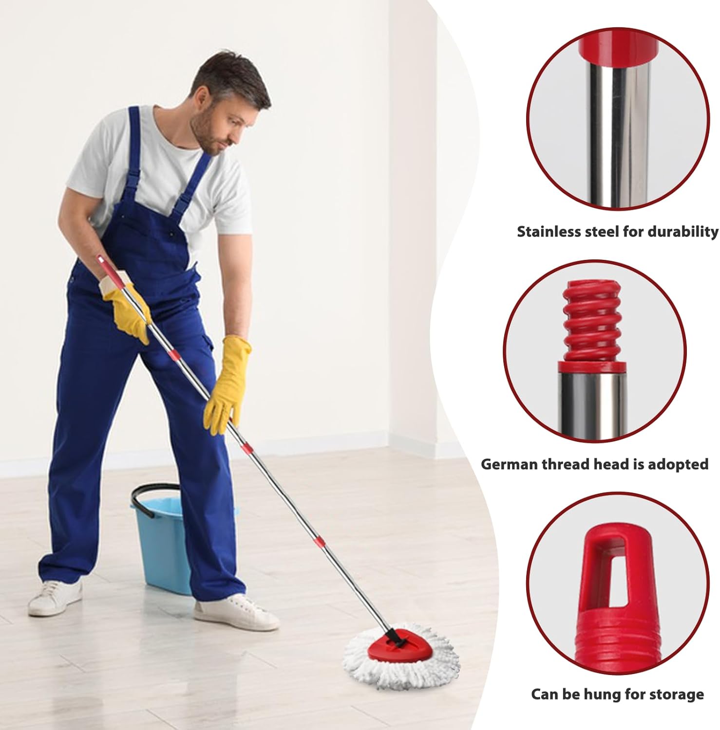 4-Section Spin Mop Handle 30-58 inches Easywring 1-Tank System Compatible