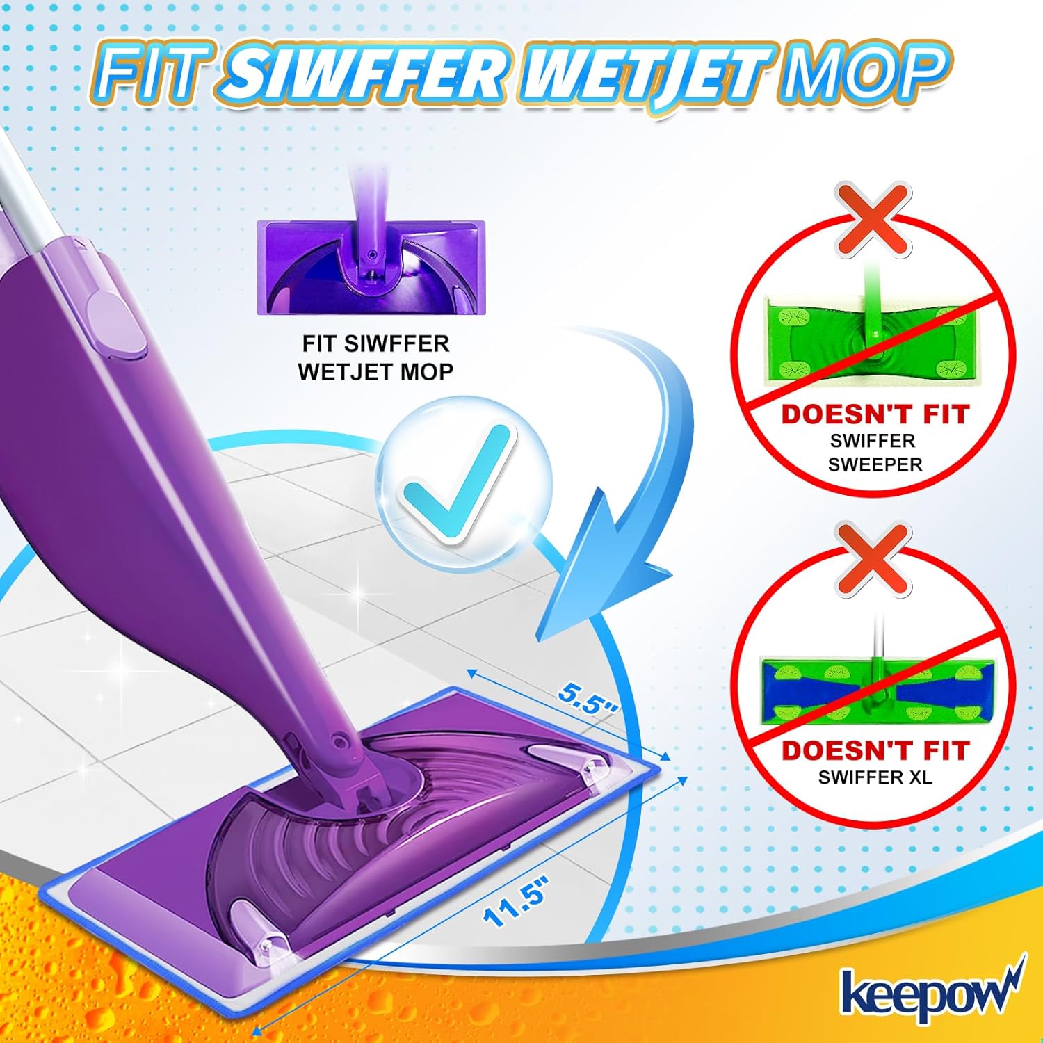 5-Pack Reusable Swiffer Wet Jet Mop Pads with Microfiber
