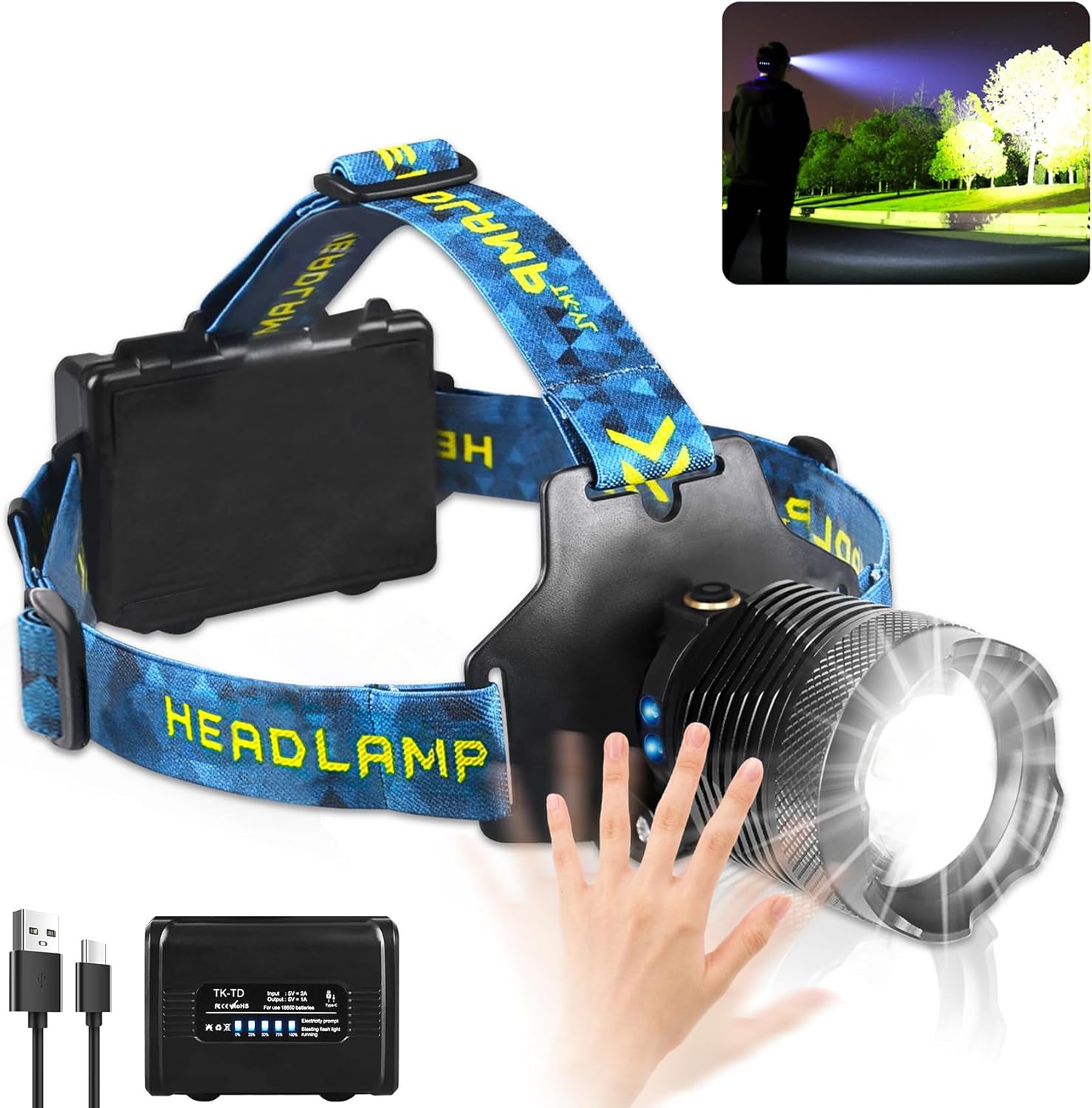 Foleto Rechargeable LED Headlamp Bright Waterproof and Durable