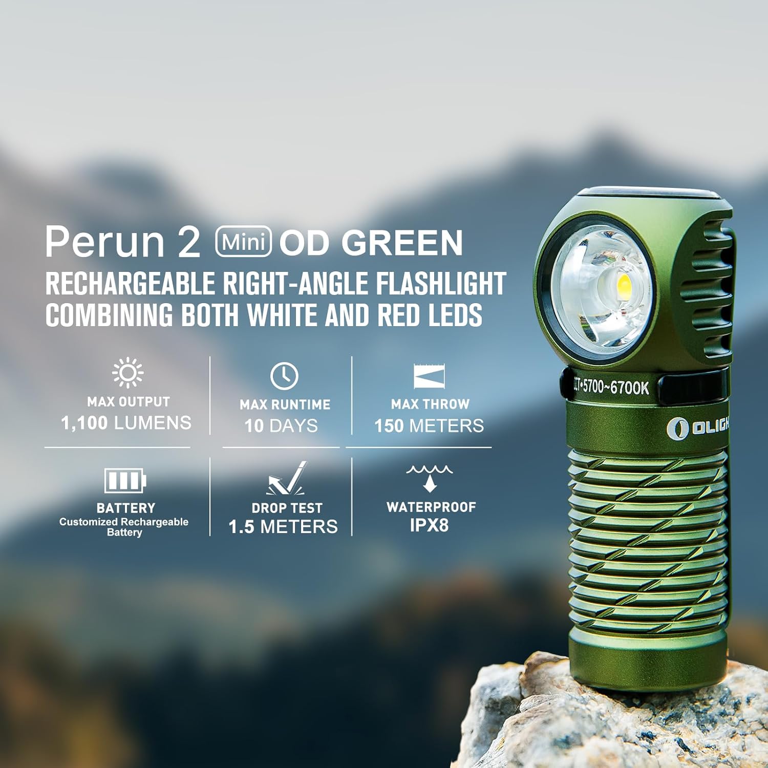 OLIGHT Perun 2 Mini Headlamp 1100 Lumens Rechargeable with Red Light Option