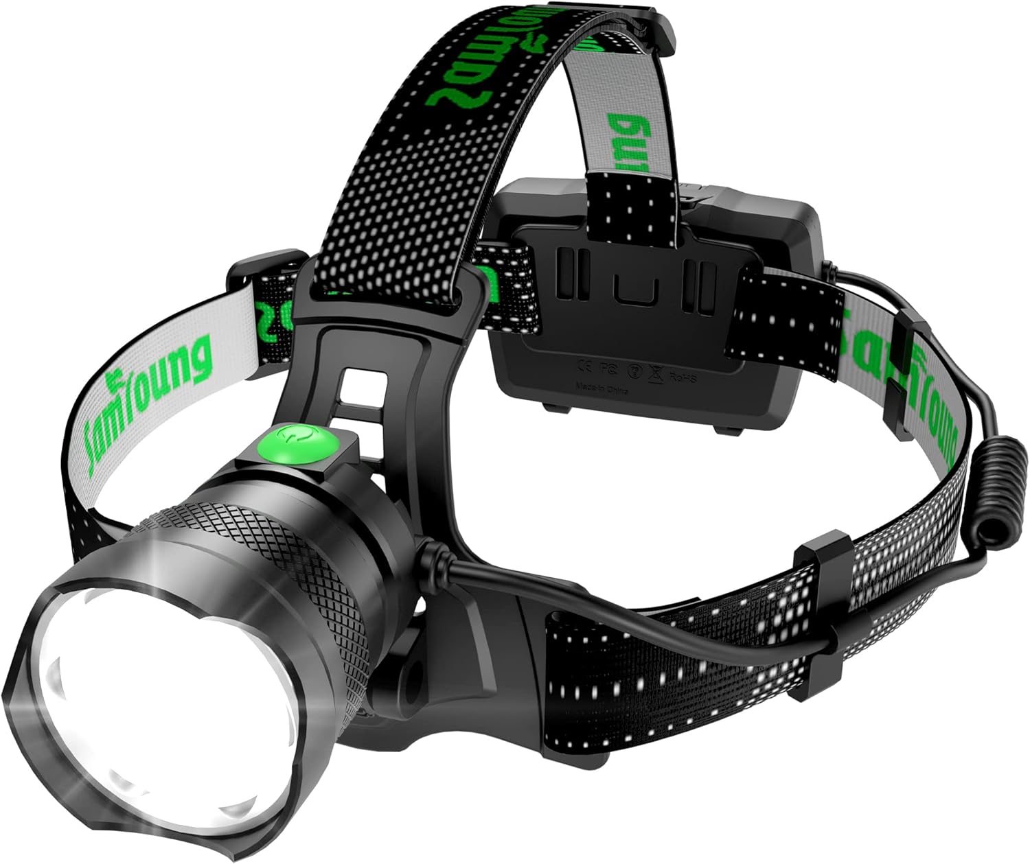 100000 LM LED Headlamp 7 Modes IP67 Waterproof 50h Battery Life 90 Adjustable