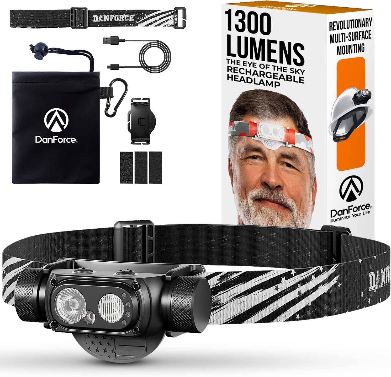 DanForce Rechargeable Headlamp American LED 1300 Lumens