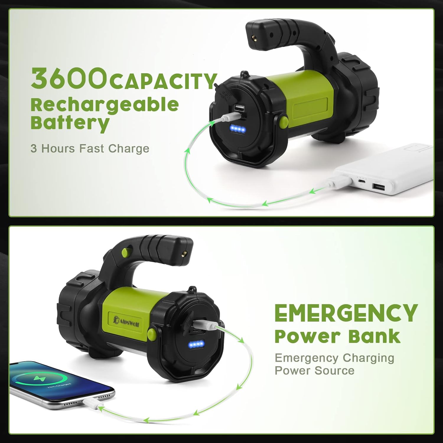 AlpsWolf Rechargeable Camping Lantern 800LM LED Light 3600mAh Battery waterproof