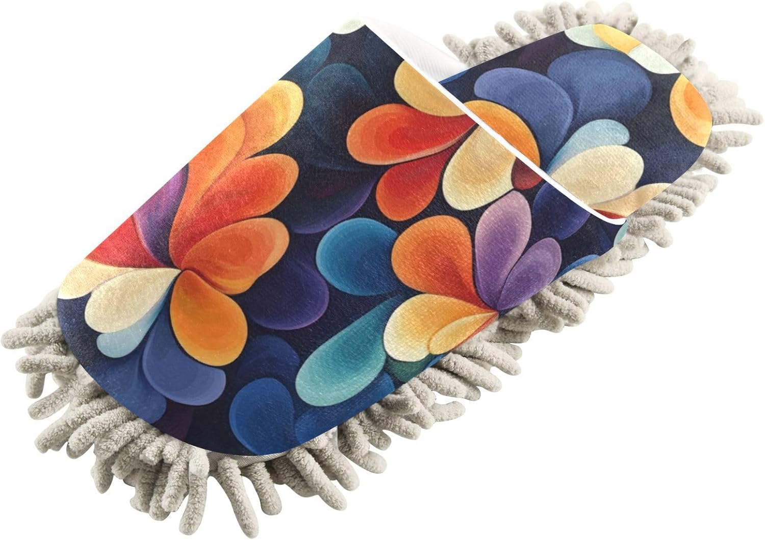 FLildon Microfiber Mop Slippers with Abstract Flowers for Men Women House Cleaning