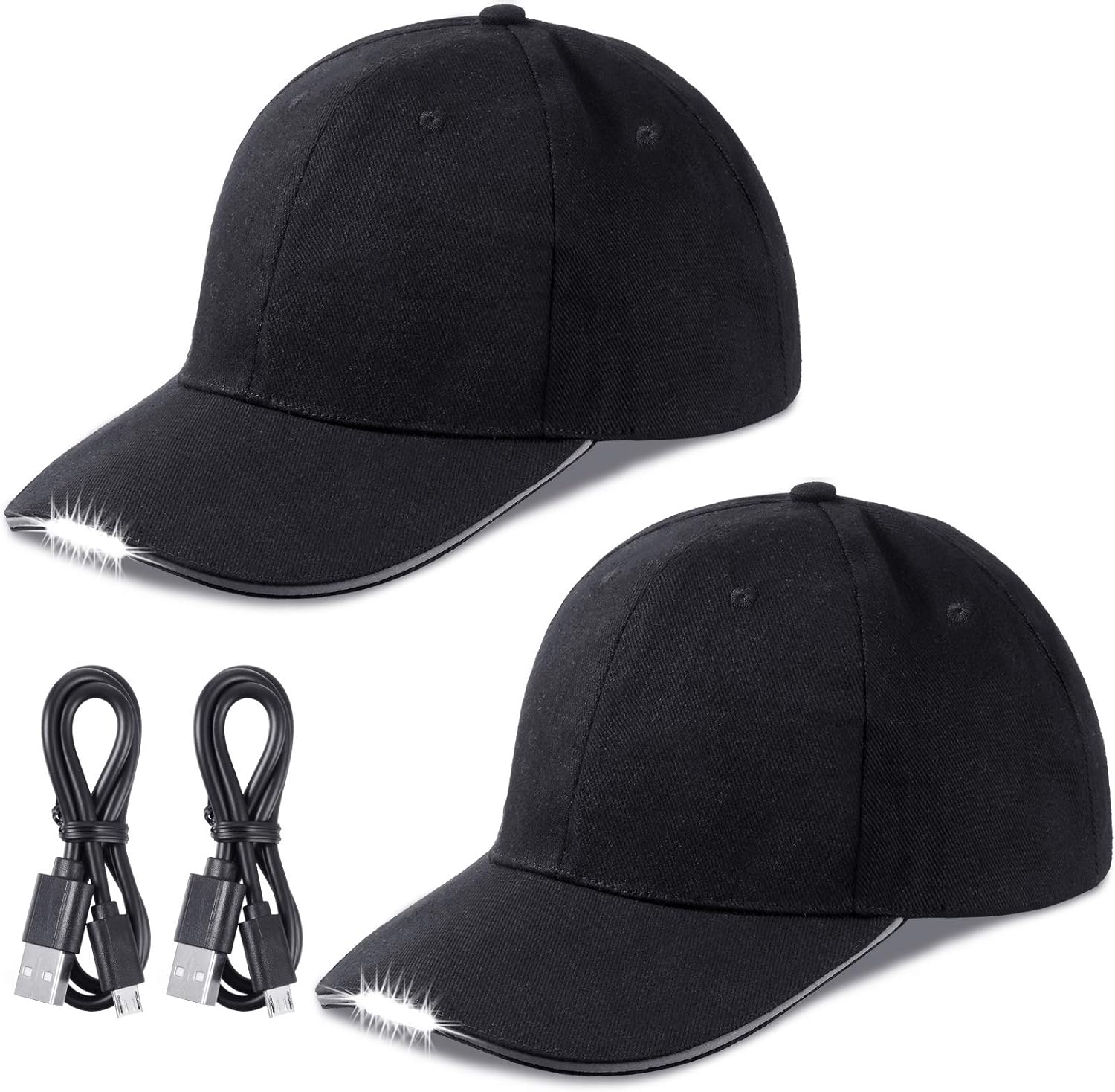 2-Piece LED Baseball Cap with Headlamp for Camping Fishing