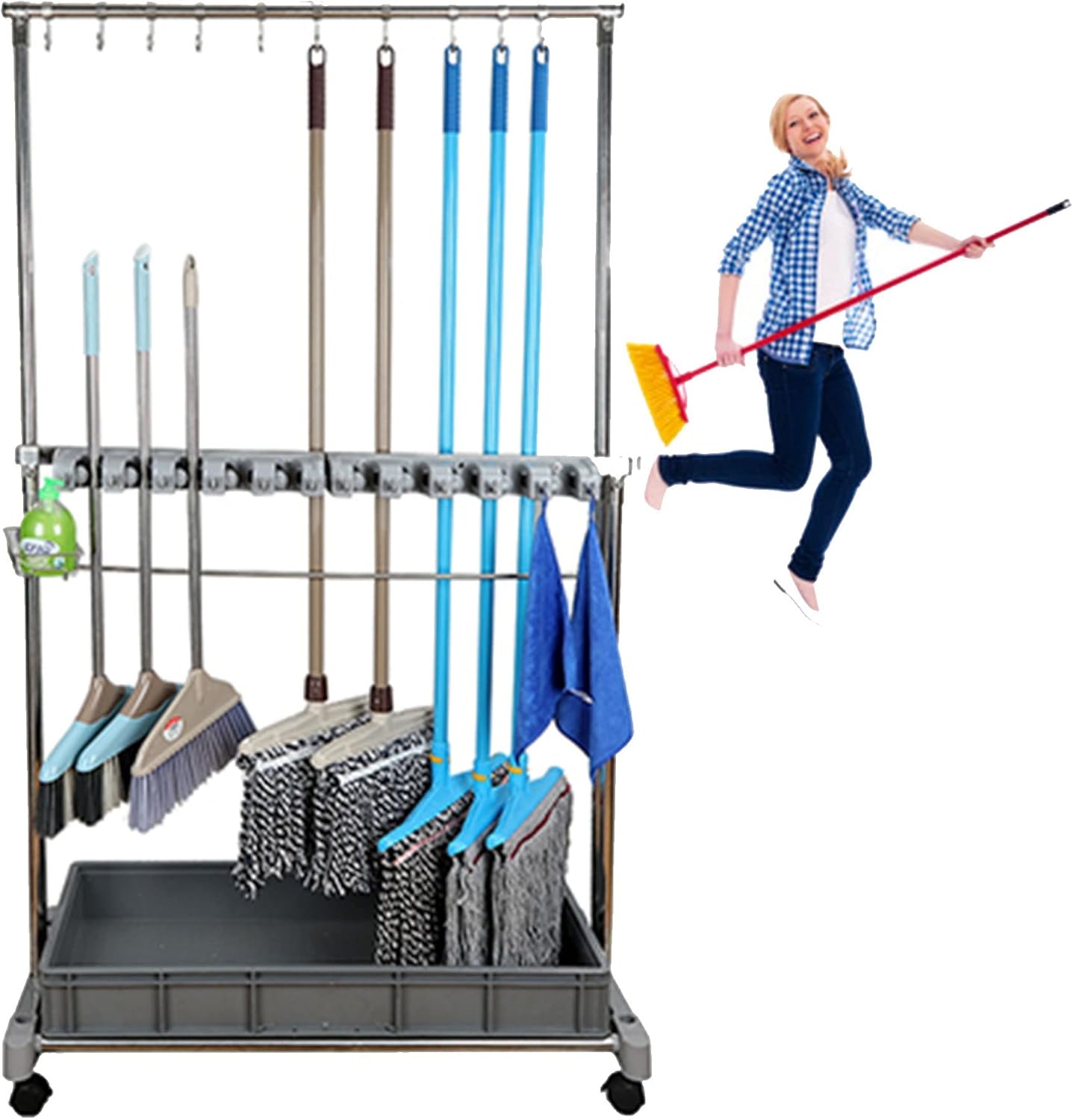 Movable Broom Mop Holder for Cleaning Storage Organization