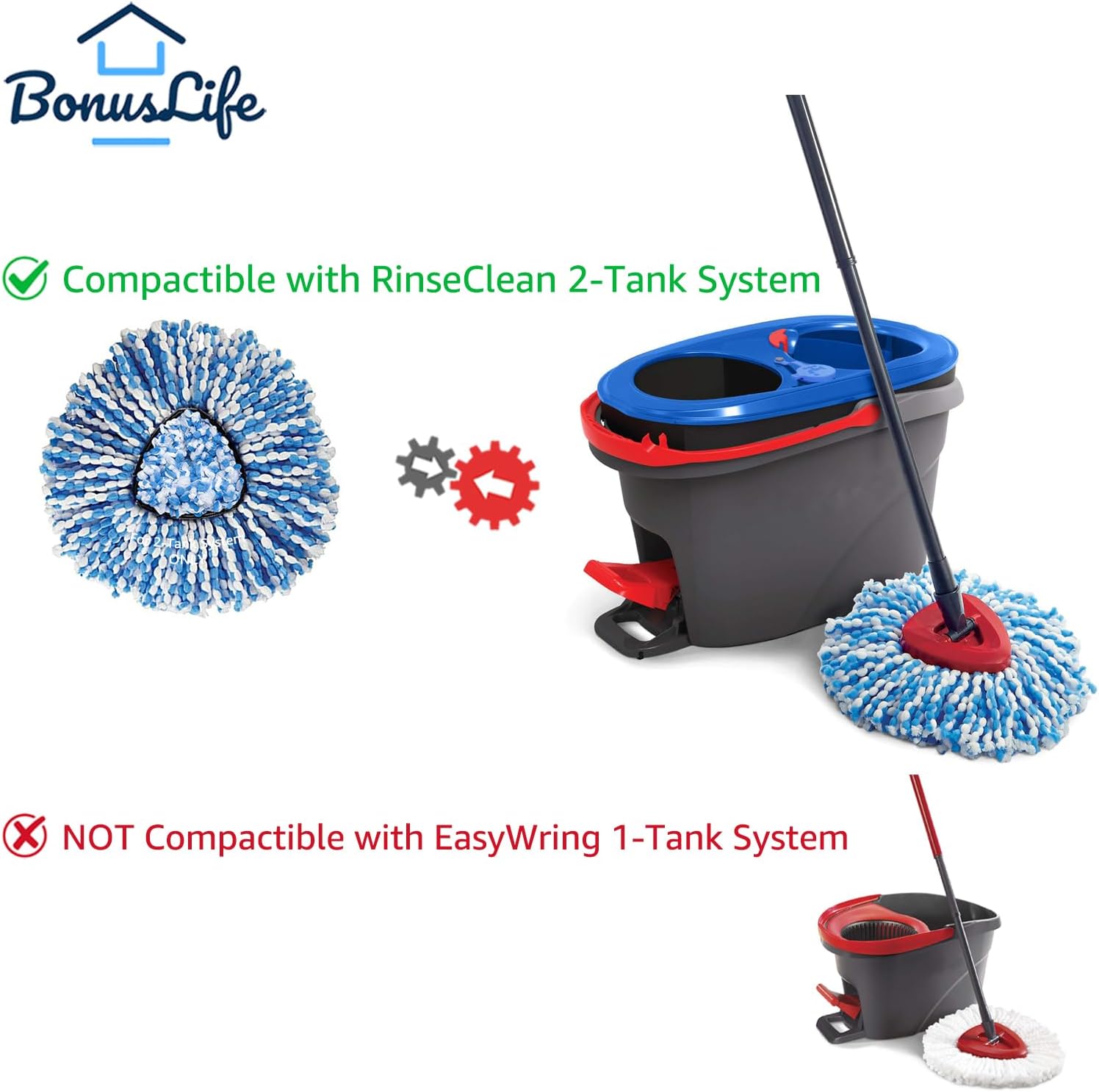 BonusLife 3-Pack Mop Head for O-Cedar RinseClean Spin Mop