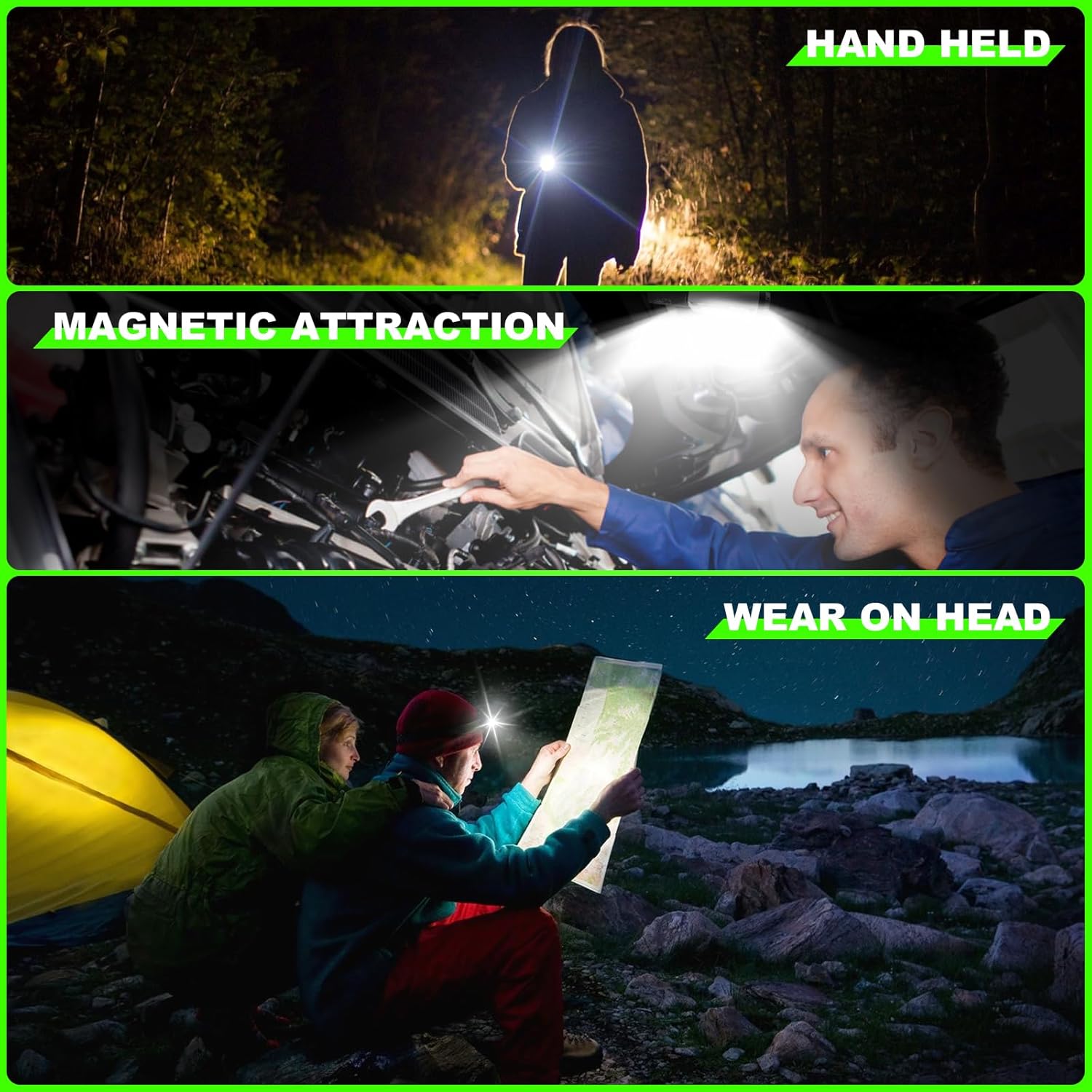Rechargeable Compact Headlamp with COB Sidelight for Camping