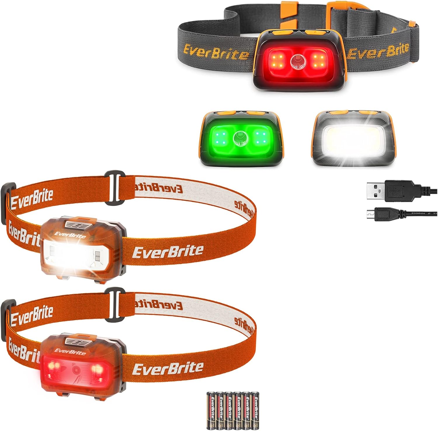 EverBrite Rechargeable Headlamp 7 Lighting Modes - Dual Switches Memory Function
