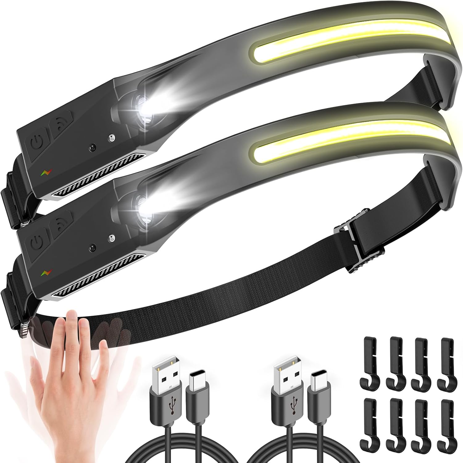 UNBON Bright Power Rechargeable LED Headlamp 2 Pack