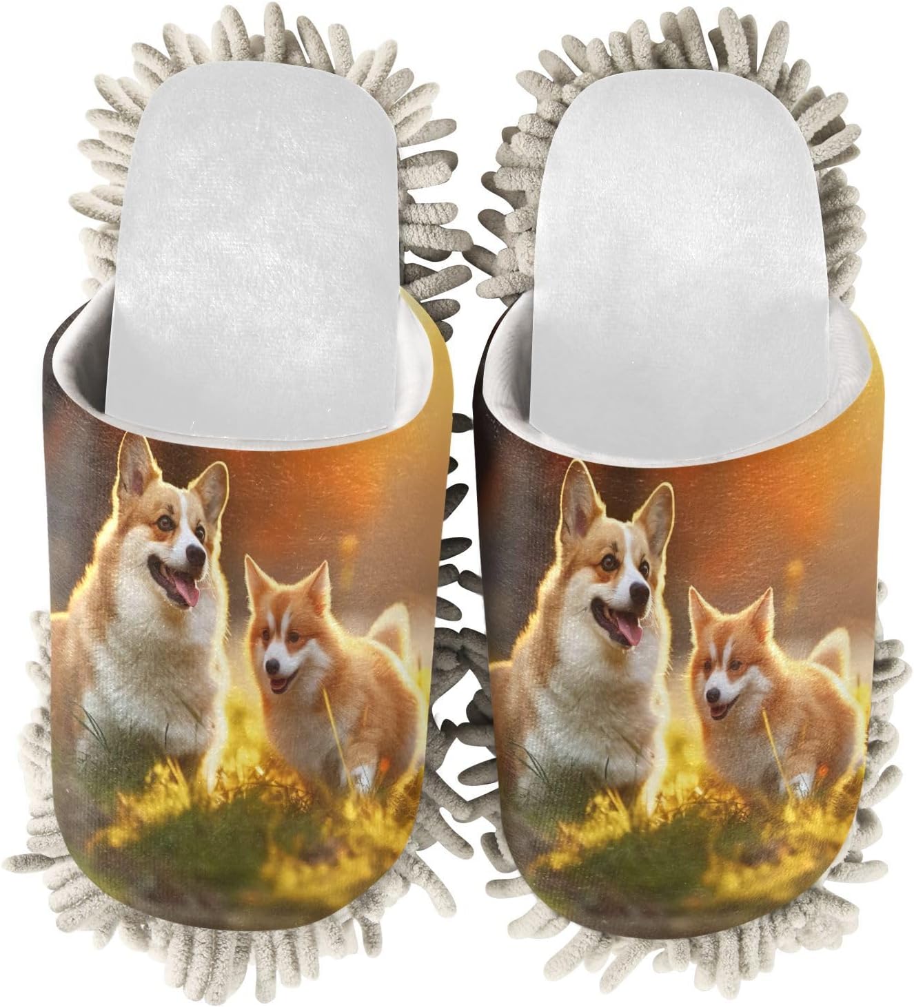 Running Bear White Sunset Dogs Mop Slippers Cozy Effective Floor Cleaning Tool