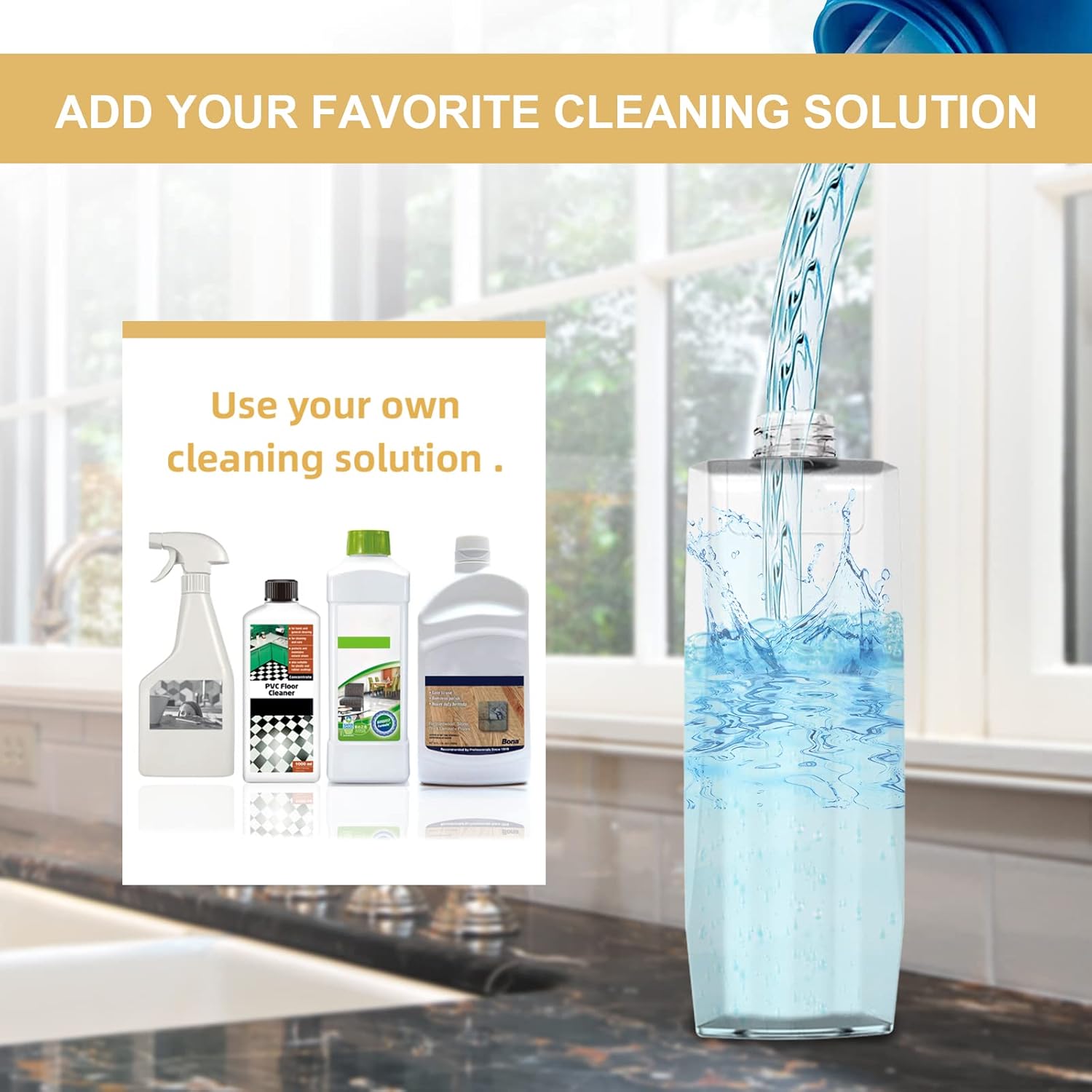Microfiber Wet Mop with 3 Washable Pads and Refillable Bottle